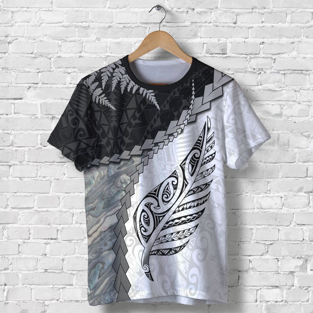 Paua Shell Maori Silver Fern T shirt White - Vibe Hoodie Shop