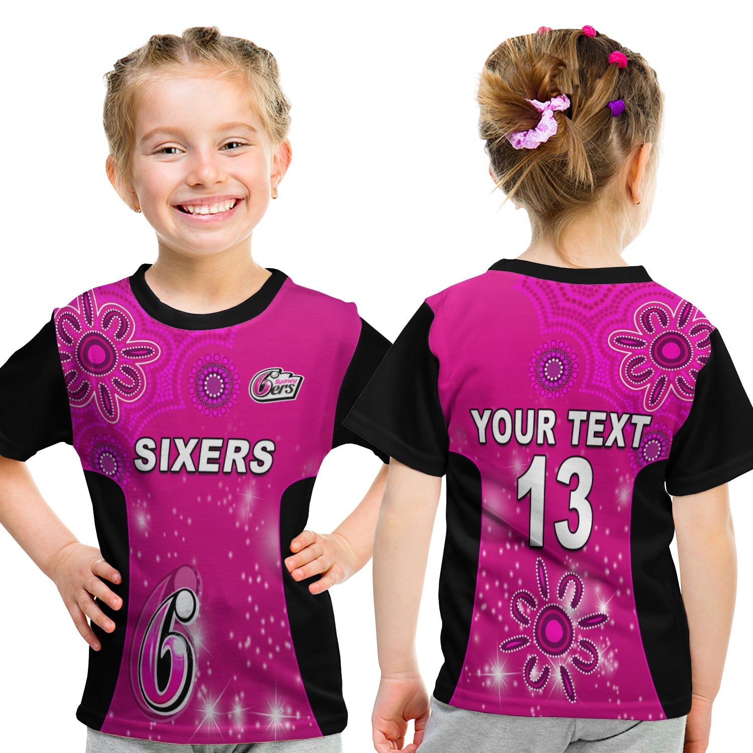 (Custom Text and Number) Sydney Sixers T shirt KID Cricket Australia Aboriginal - Vibe Hoodie Shop