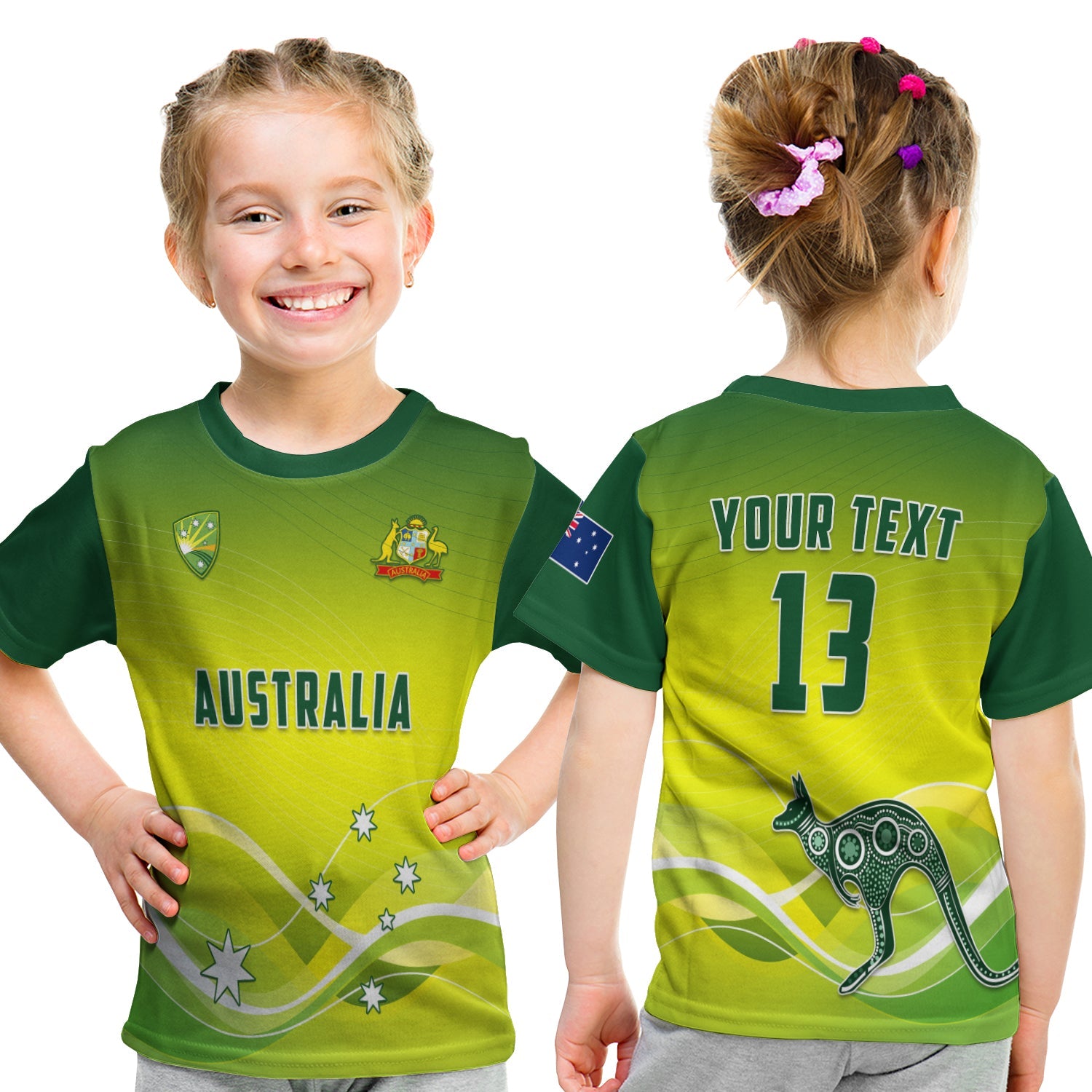 (Custom Personalised) Cricket Australia T shirt KID Simple Style - Custom Text and Number - Vibe Hoodie Shop