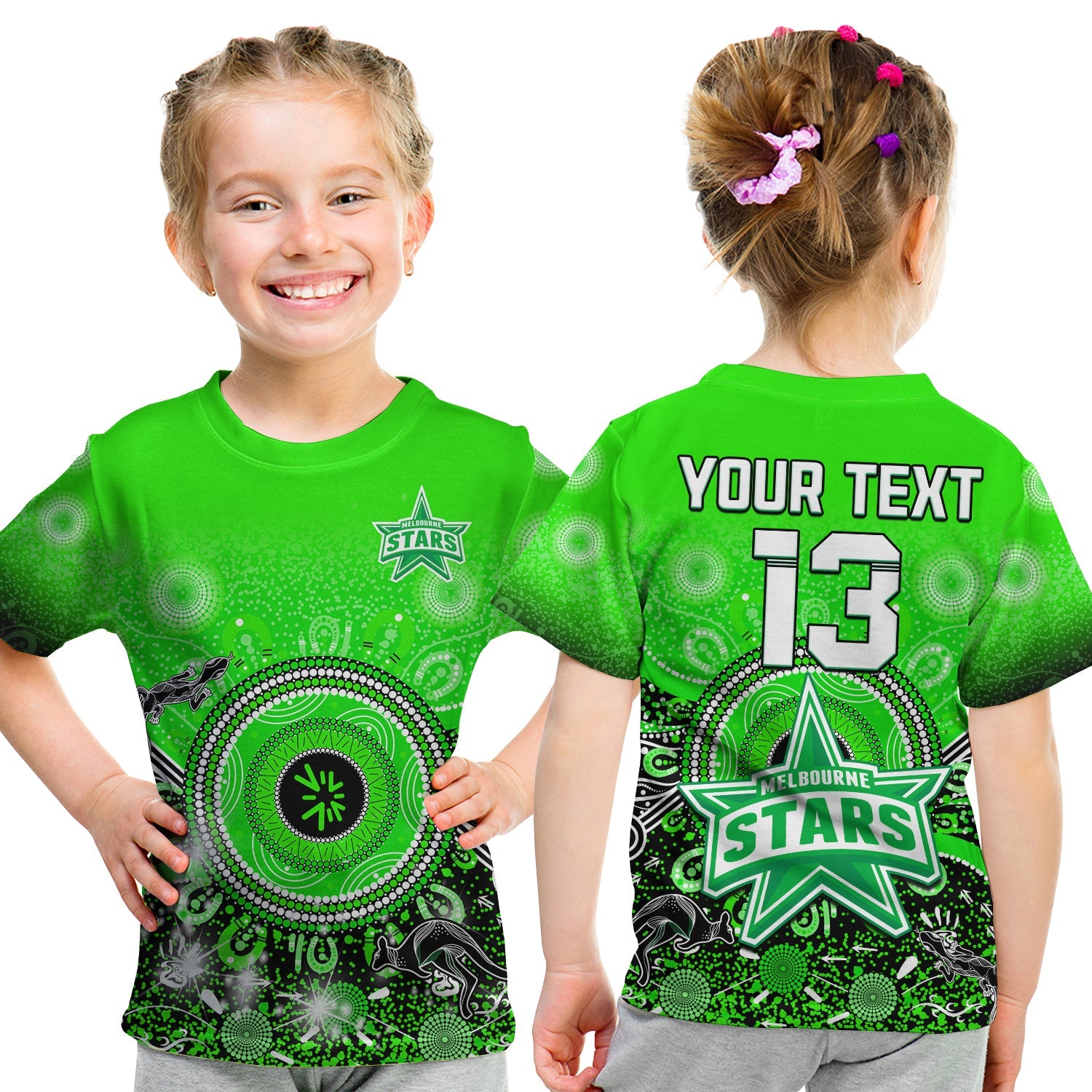 (Custom Text and Number) Melbourne Stars T Shirt KID Cricket Aboriginal - Vibe Hoodie Shop