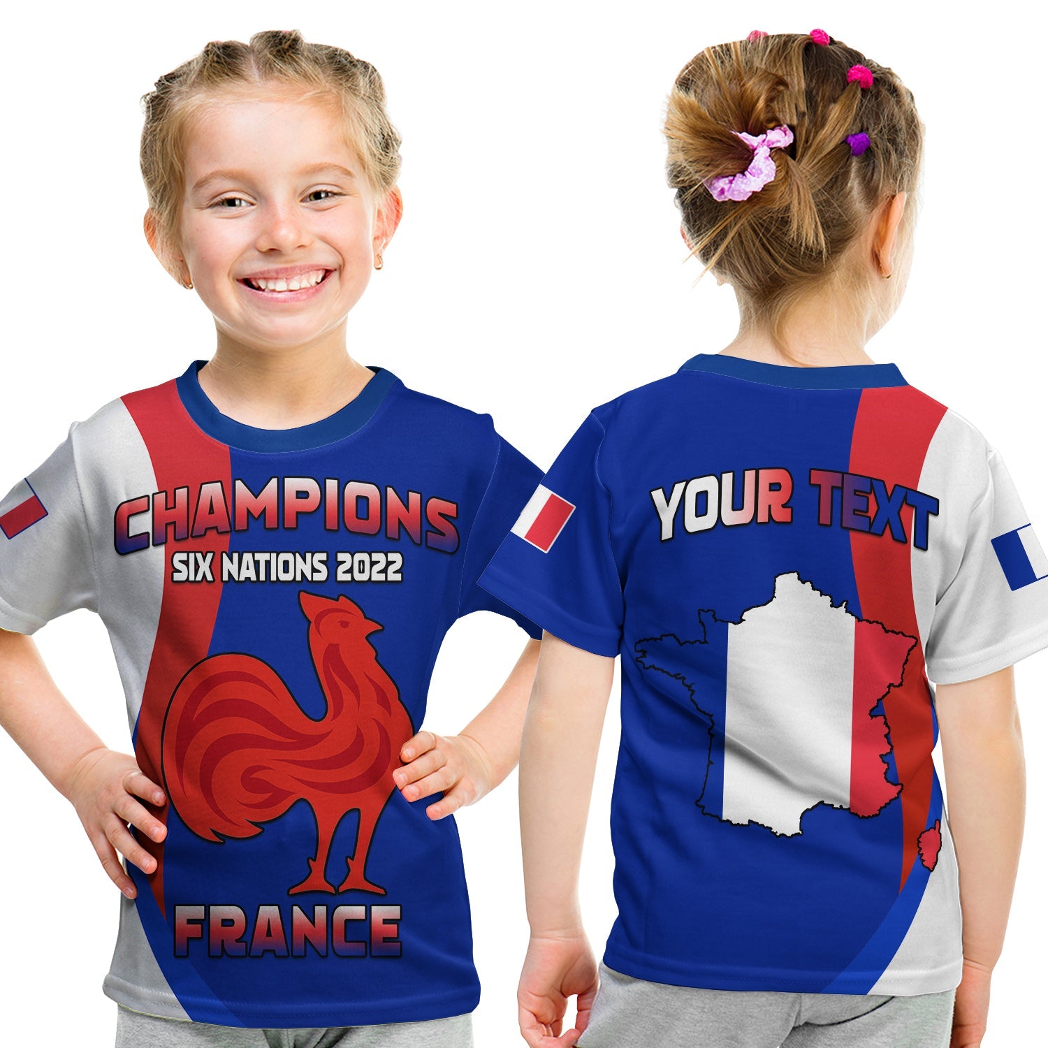 (Custom Personalised) France Rugby T shirt KID Champions Six Nations 2022 - Vibe Hoodie Shop