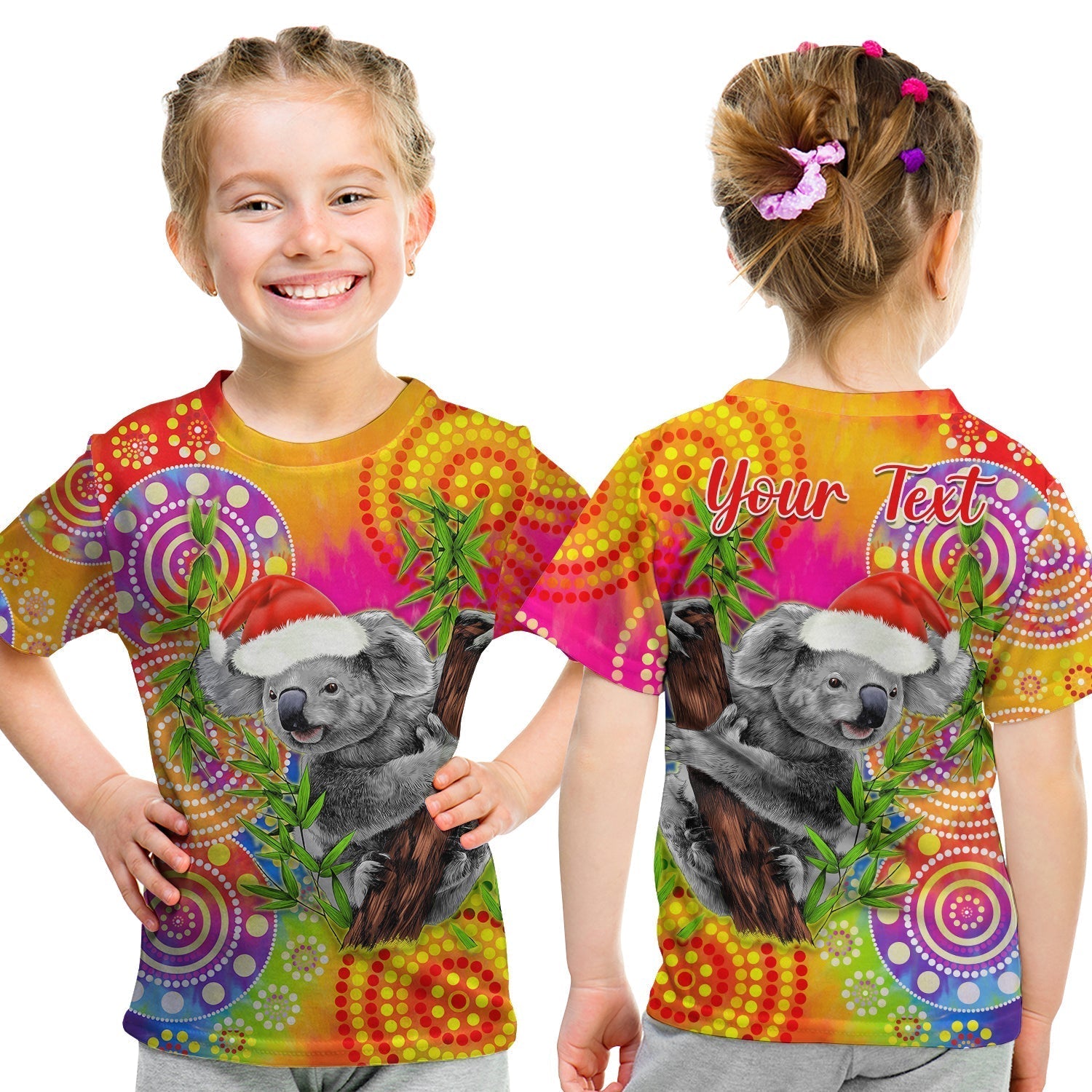 (Custom Personalised) Australia Koala Aboriginal T Shirt KID Rainbow Tie Dye Merry Christmas - Vibe Hoodie Shop