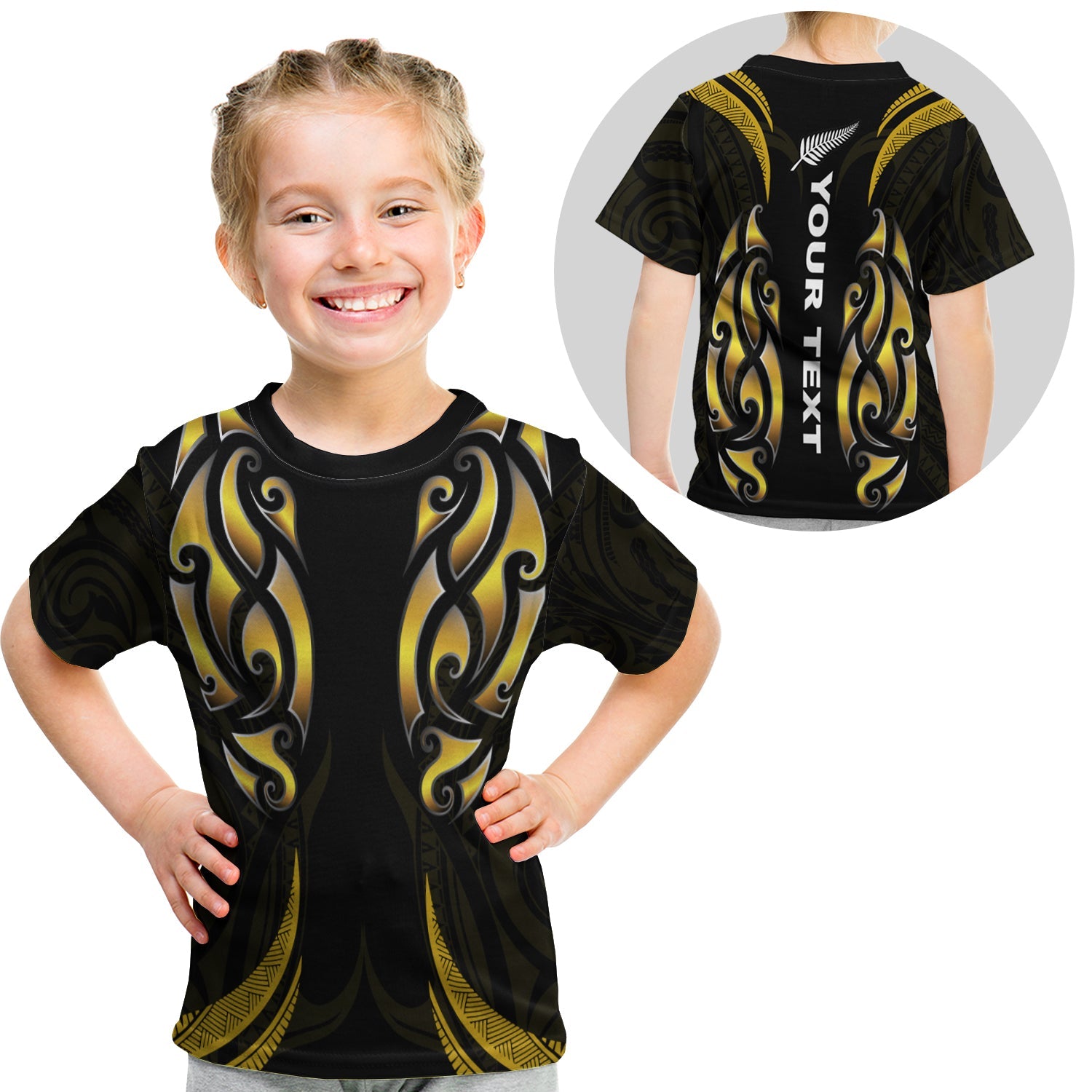 (Custom Personalised) New Zealand Maori T shirt KID Simple Love Gold - Vibe Hoodie Shop