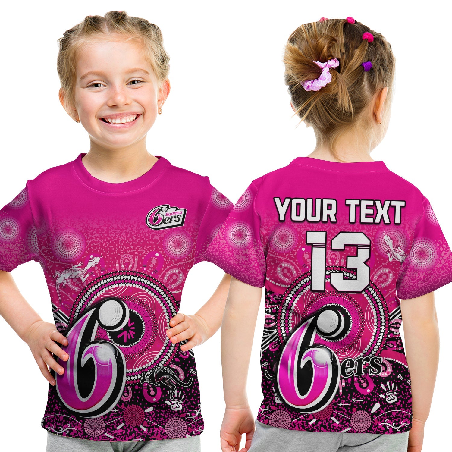 (Custom Text and Number) Sydney Sixers T Shirt KID Aboriginal Australia Cricket Champion - Vibe Hoodie Shop