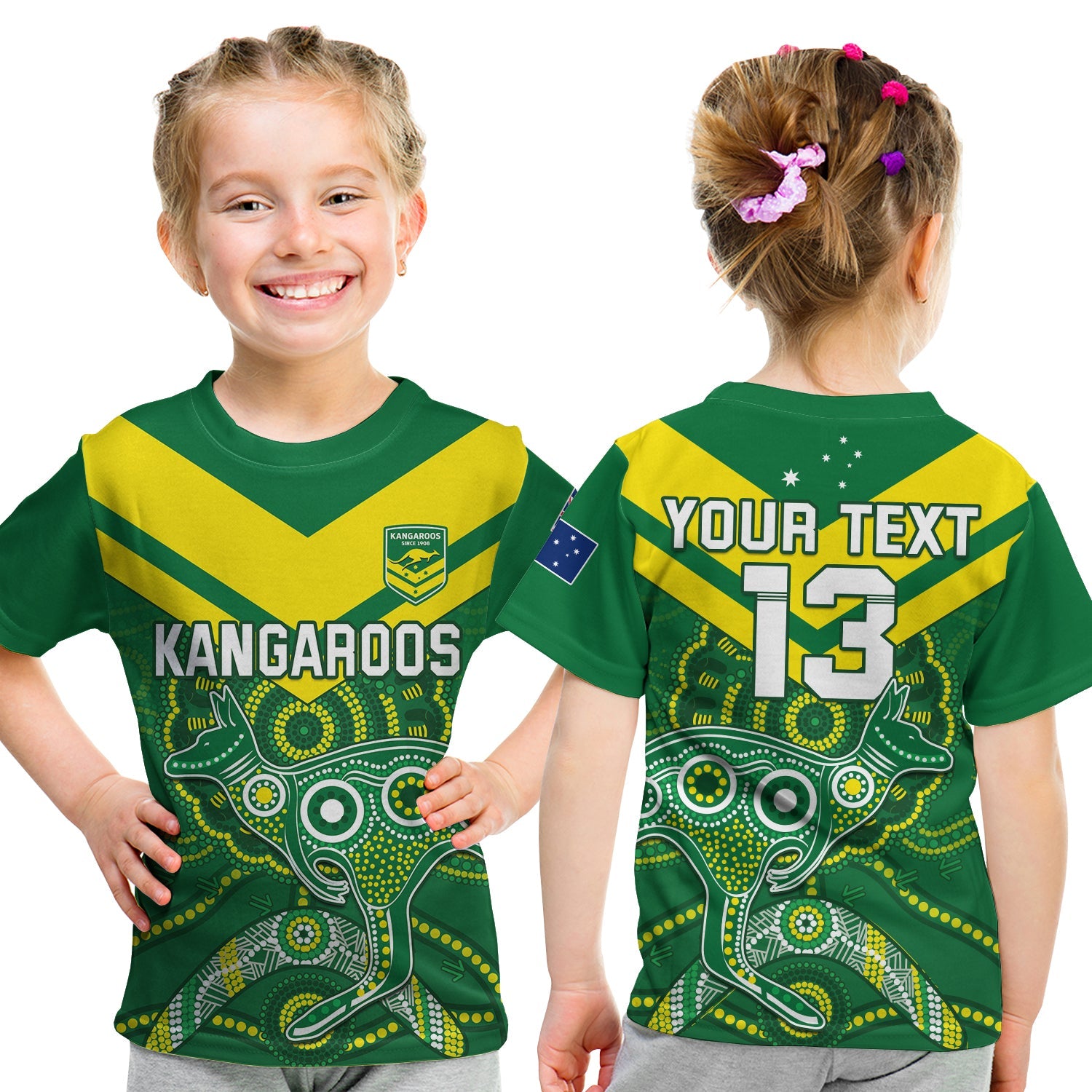 (Custom Text and Number) Australia Rugby T Shirt KID Kangaroos Boomerang Aboriginal - Vibe Hoodie Shop