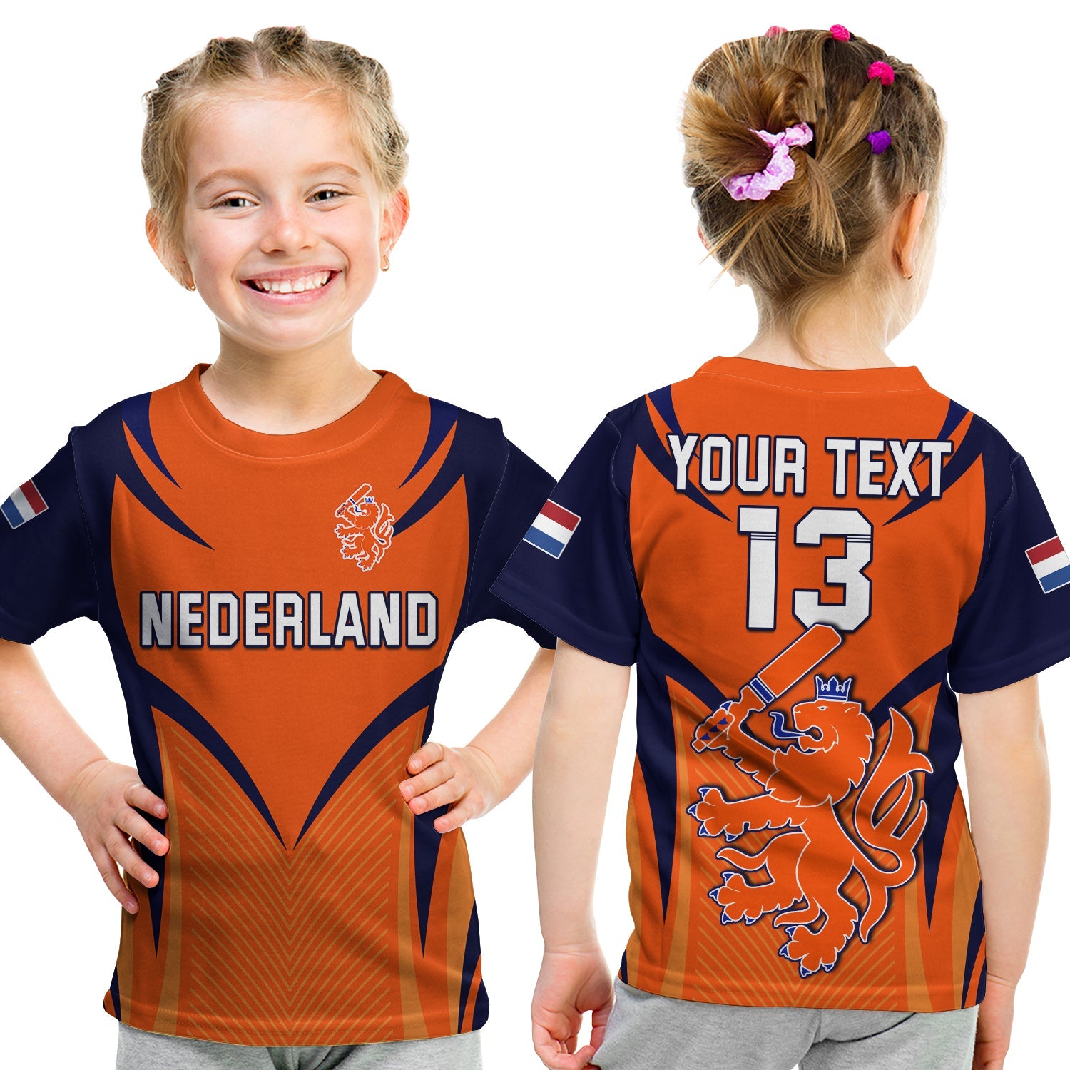 (Custom Text and Number) Netherlands Cricket T Shirt KID T20 World Cup Nederland Lion - Vibe Hoodie Shop