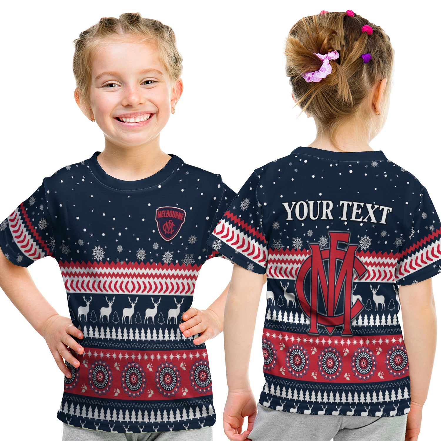 (Custom Personalised) Demons Christmas T shirt KID Indigenous Melbourne Football - Vibe Hoodie Shop