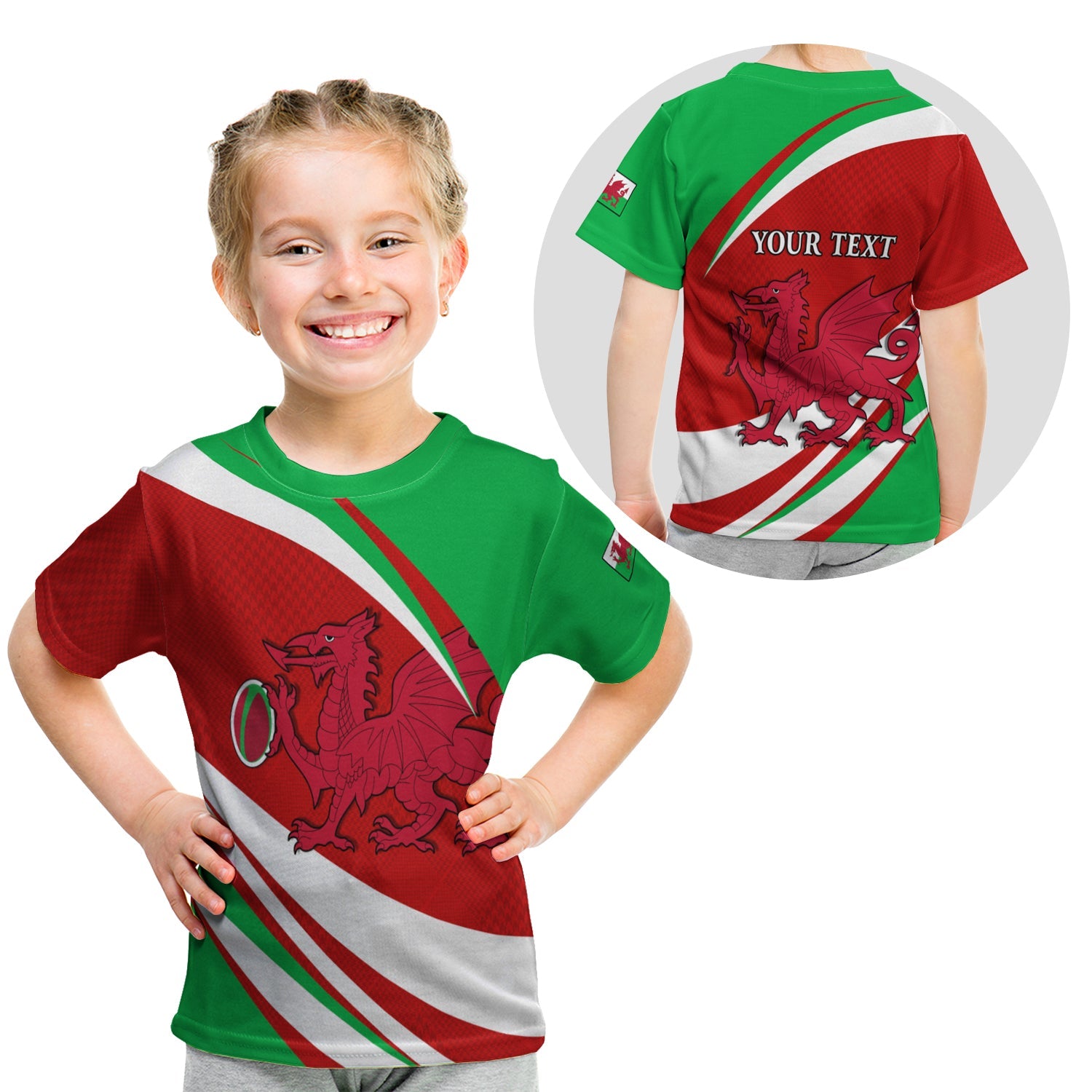 (Custom Personalised) Wales Rugby 2021 T shirt KID Mix Pattern Six Nations - Vibe Hoodie Shop