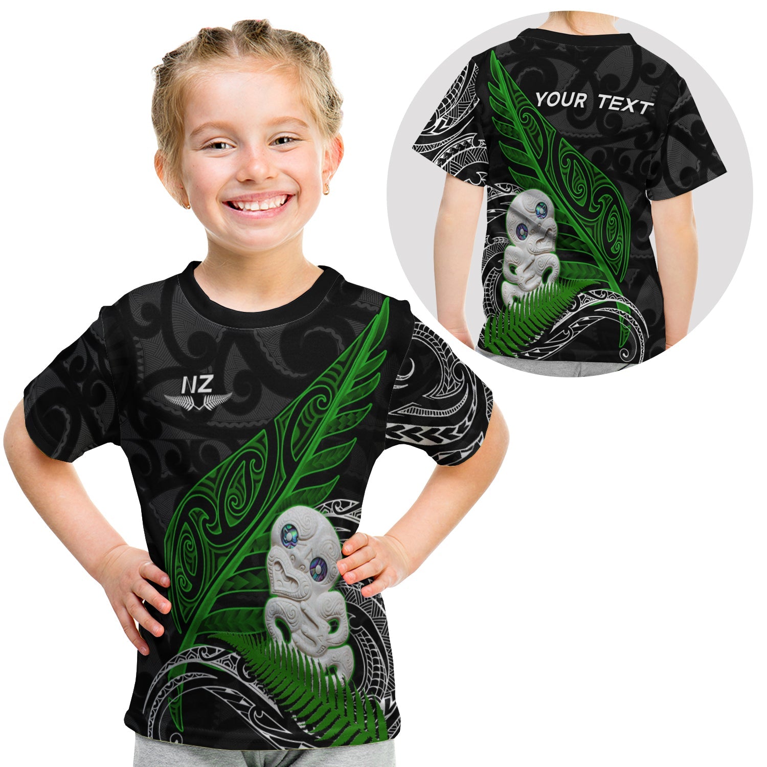 (Custom Personalised) Aotearoa Maori T shirt KID Hei Tiki and Fern - Vibe Hoodie Shop