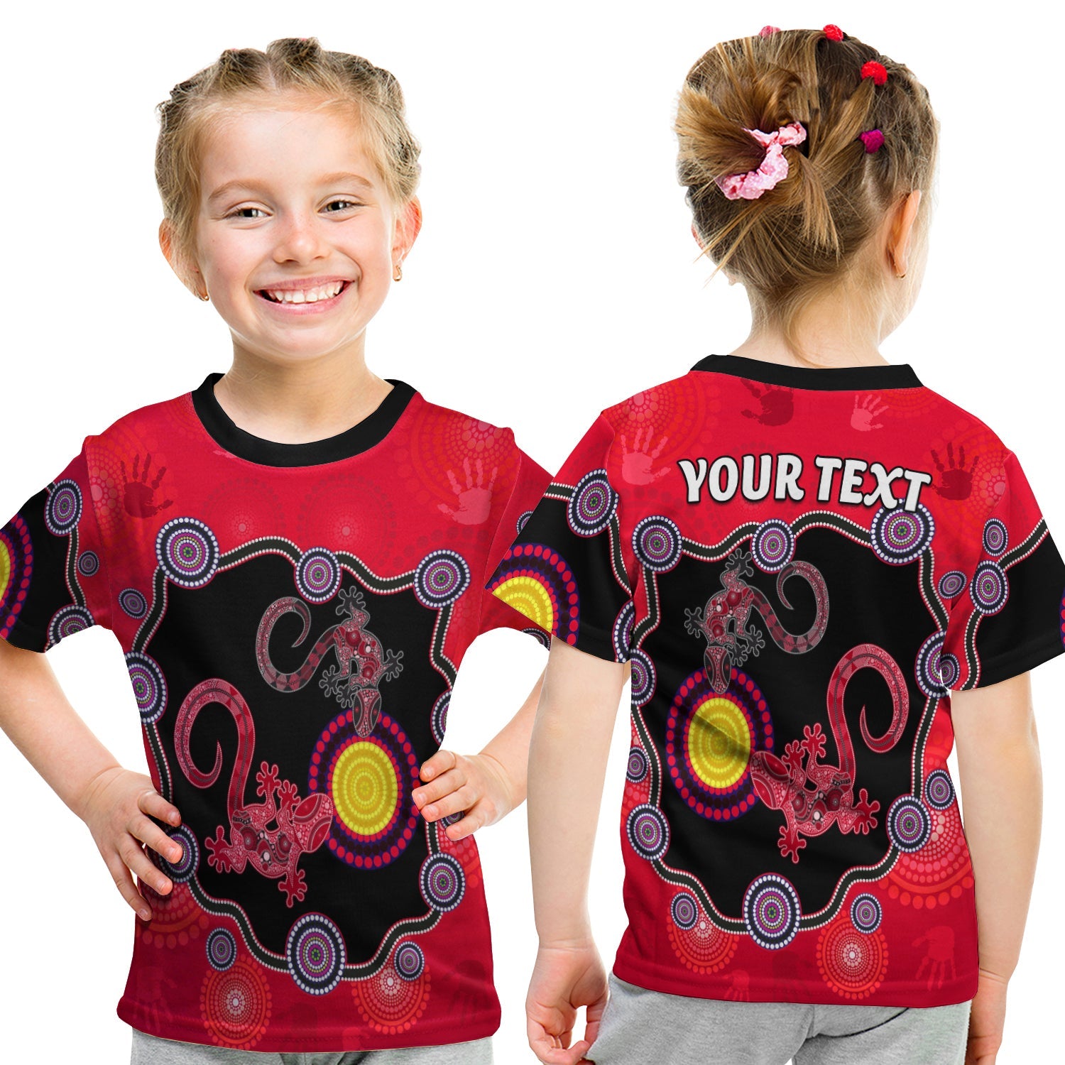 (Custom Personalised) Aboriginal Lizard T shirt KID Attracted Australia Version Red - Vibe Hoodie Shop