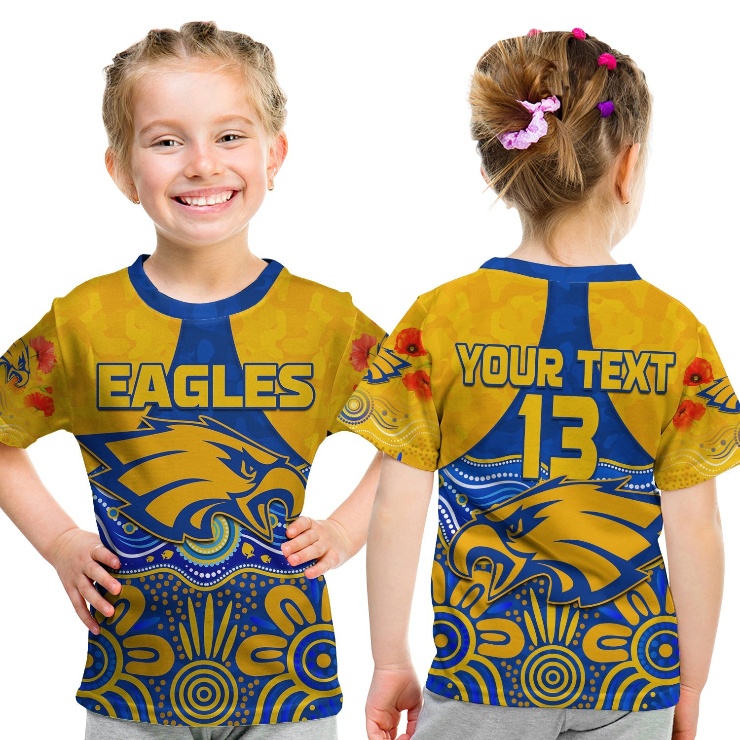 (Custom Text and Number) Eagles ANZAC 2022 T shirt KID West Coast Aboriginal Remember Them - Vibe Hoodie Shop