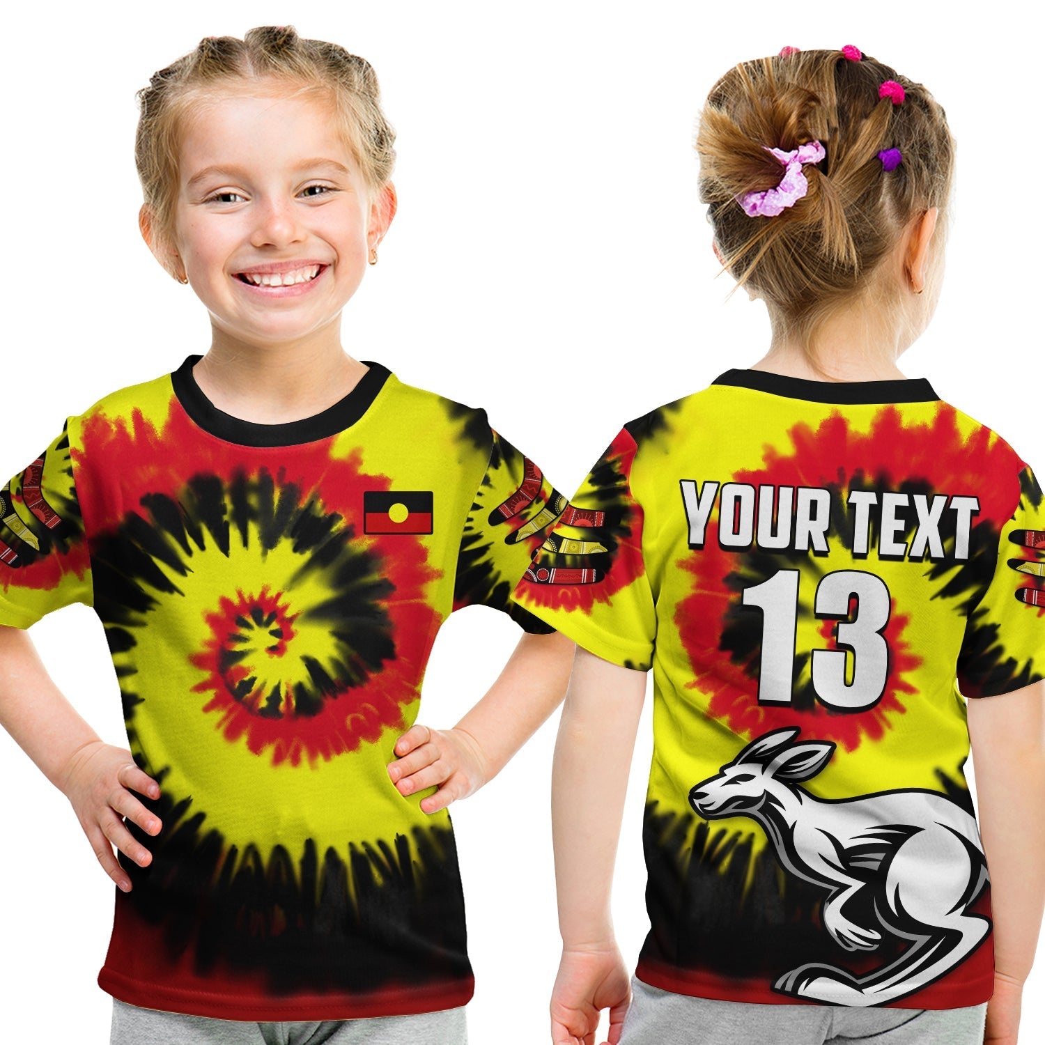 (Custom Text and Number) Australia Aboriginal T shirt KID Colorful Tie Dye - Vibe Hoodie Shop