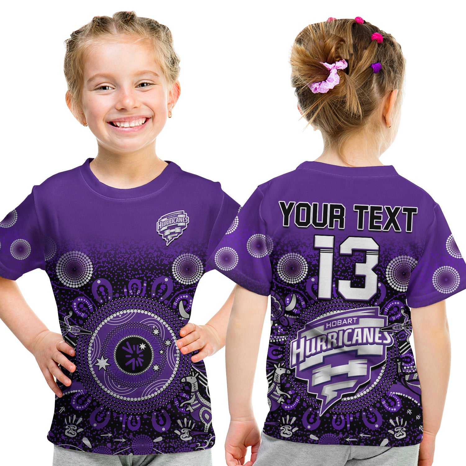 (Custom Text and Number) Hobart Hurricanes T Shirt KID Cricket Aboriginal - Vibe Hoodie Shop