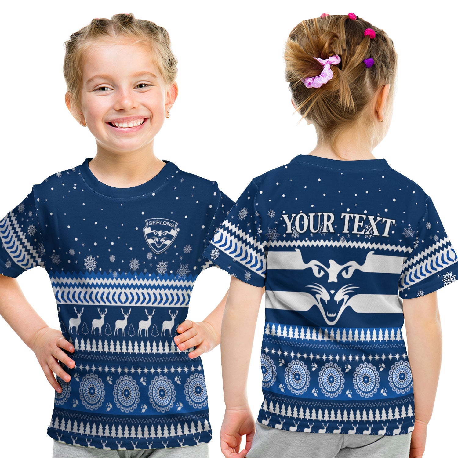 (Custom Personalised) Cats Christmas T shirt KID Indigenous Geelong Football - Vibe Hoodie Shop