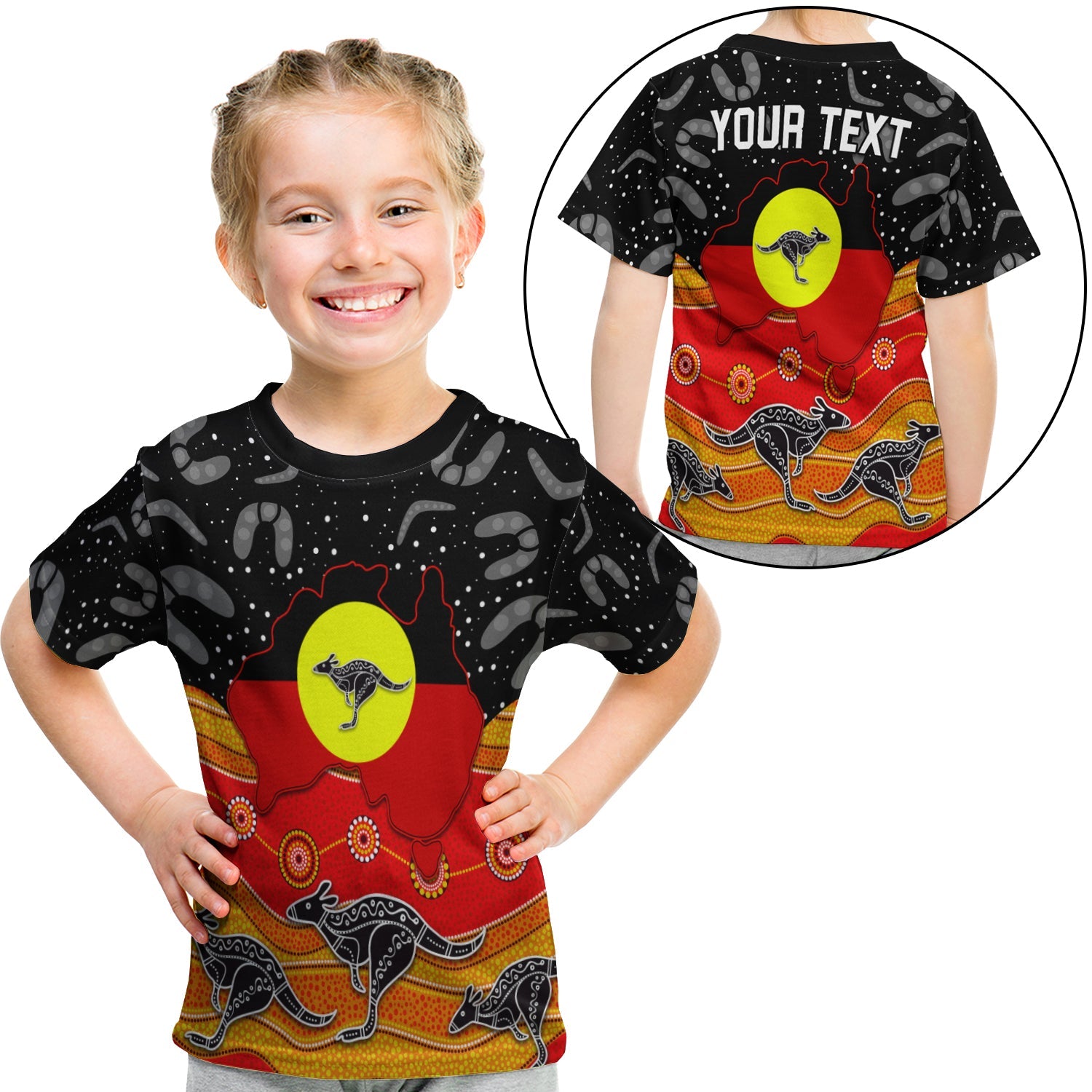 (Custom Personalised) Aboriginal Flag T shirt KID Map Aussie - Vibe Hoodie Shop