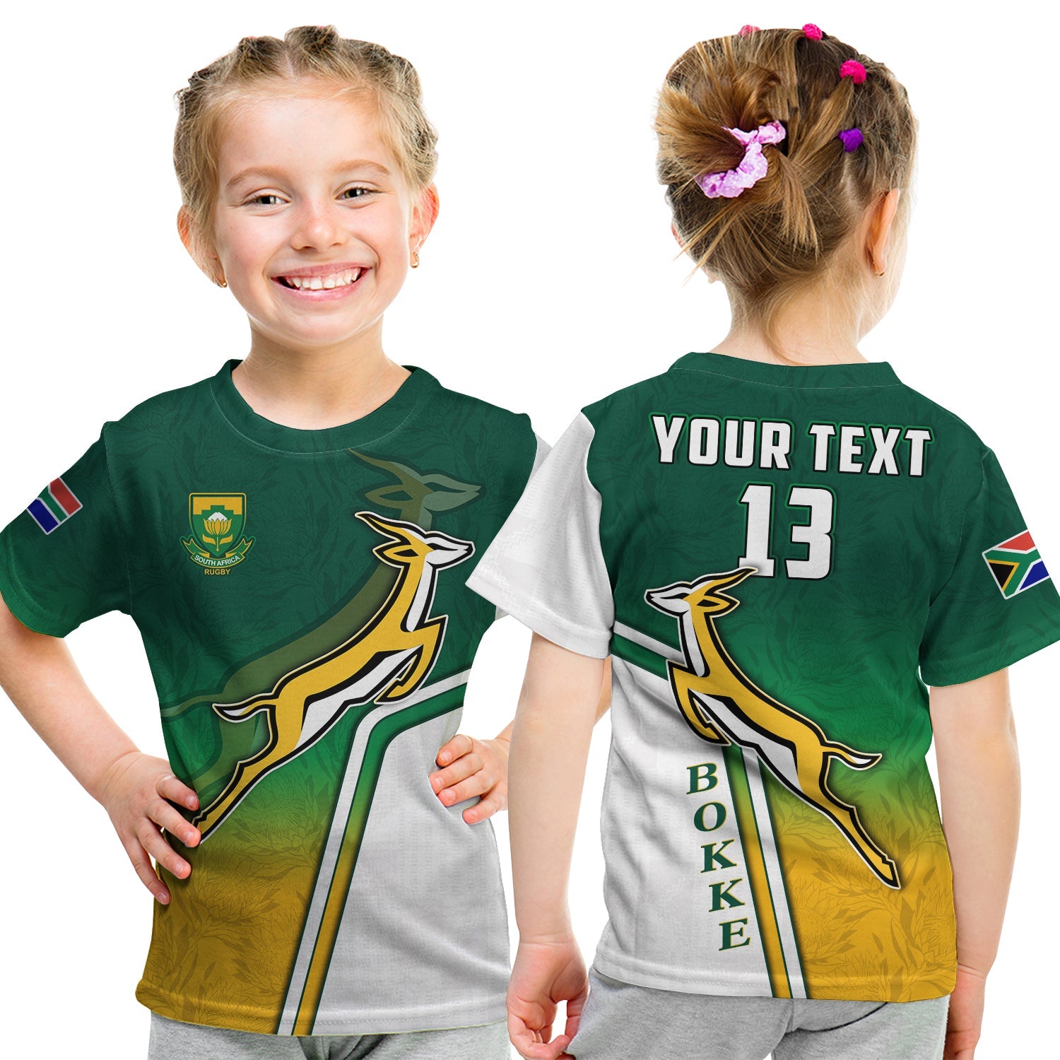 (Custom Text and Number) South Africa Rugby T Shirt KID Protea Flower Springboks Go Bokke - Vibe Hoodie Shop