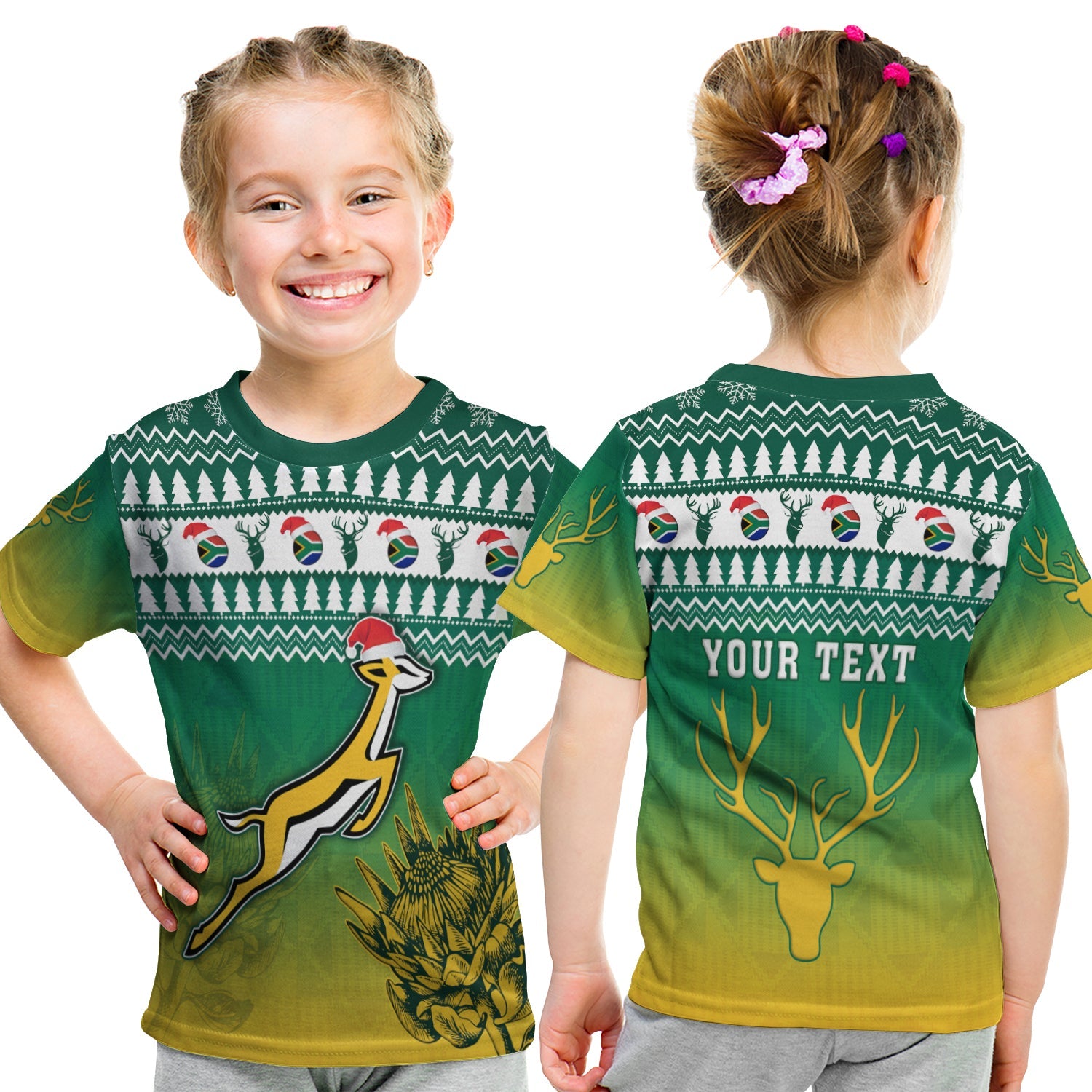 (Custom Personalised) South Africa Rugby Christmas T shirt KID Proud Springboks - Vibe Hoodie Shop