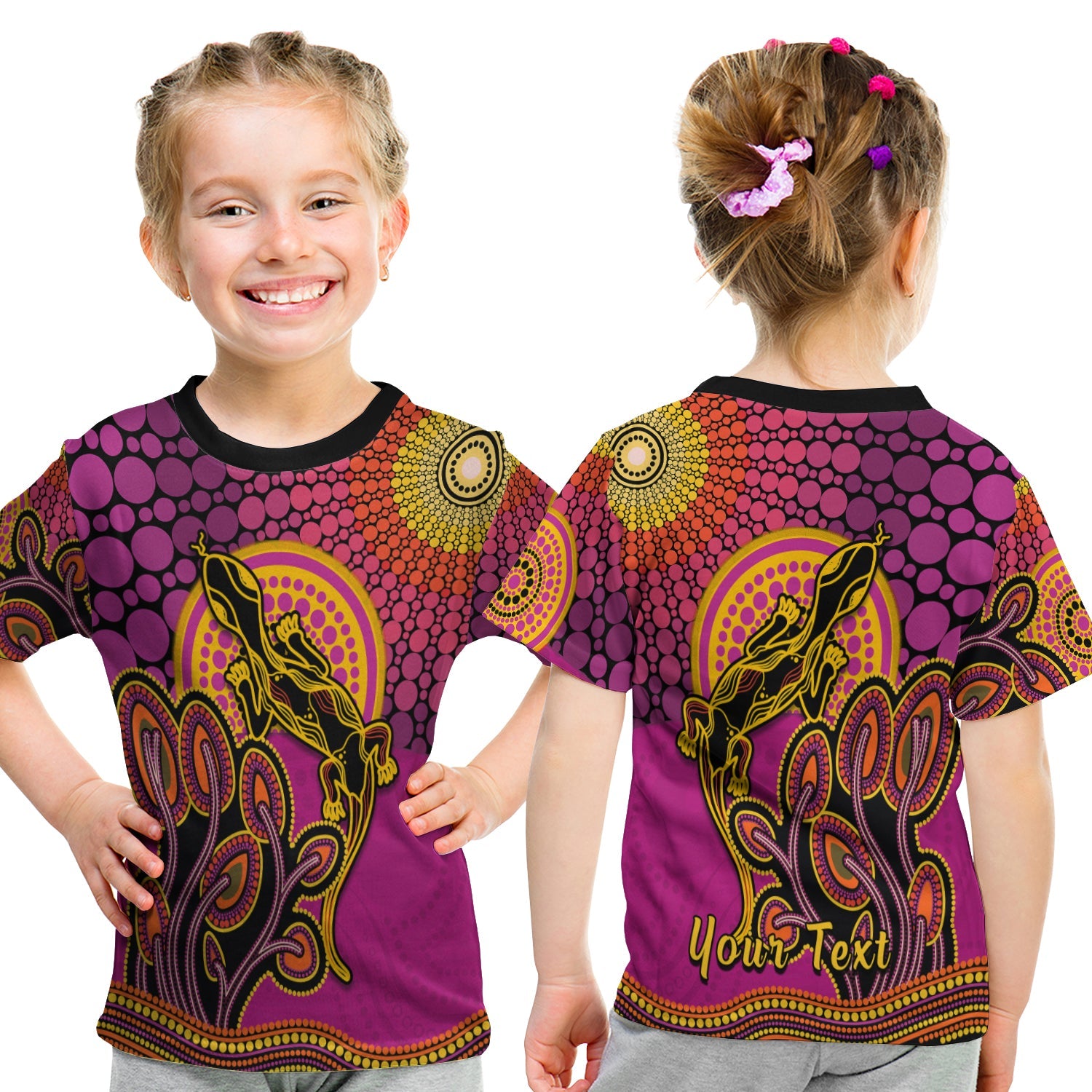 (Custom Personalised) Aboriginal Lizard T shirt KID Tree On The Hill Sunshine - Vibe Hoodie Shop