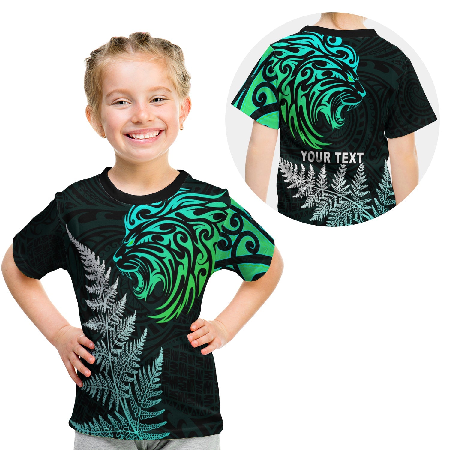 (Custom Personalised) Lion Maori T shirt KID Aotearoa mix Silver Fern Version Blue - Vibe Hoodie Shop