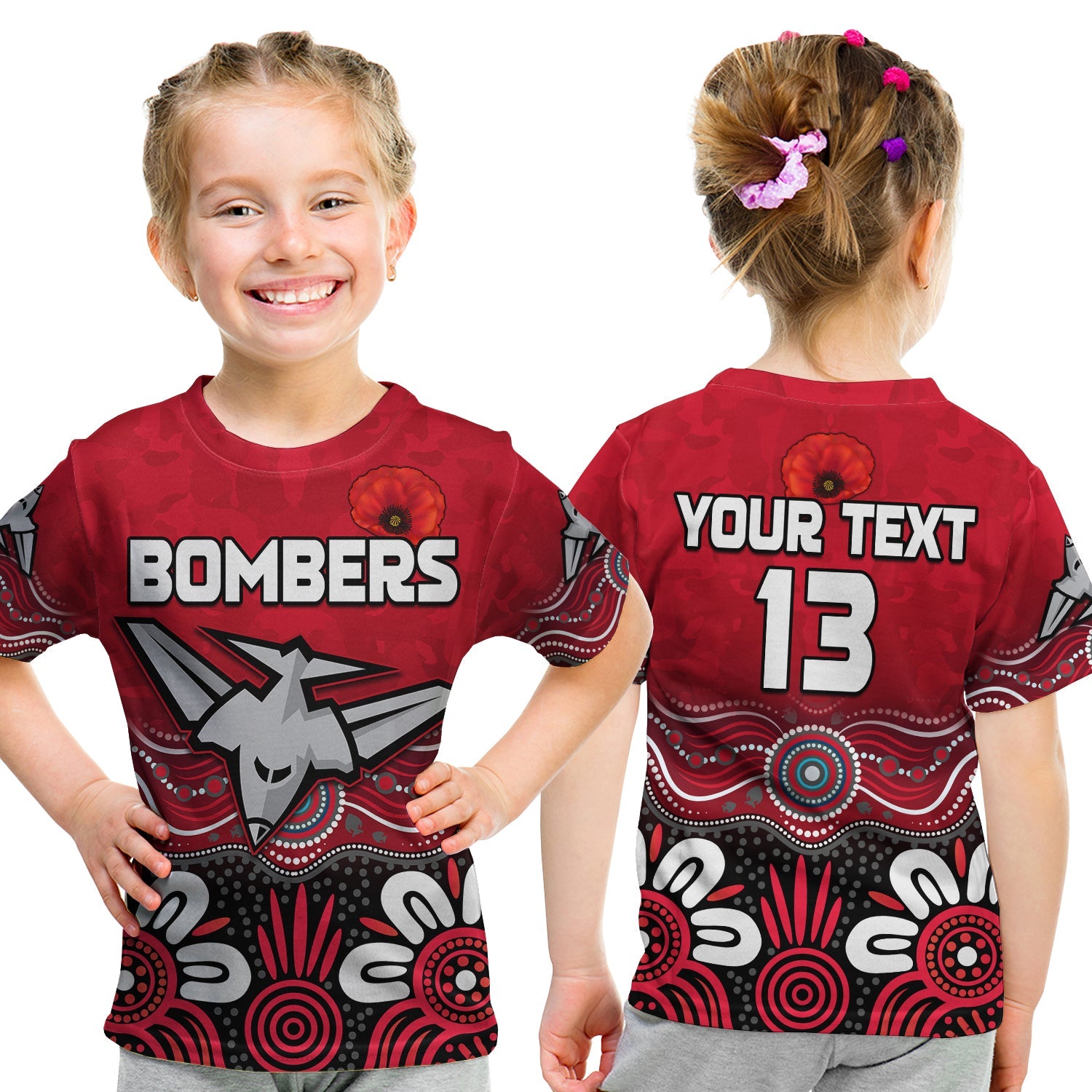 (Custom Text and Number) Bombers ANZAC 2022 T shirt KID Essendon Football Aboriginal Remember Them - Vibe Hoodie Shop