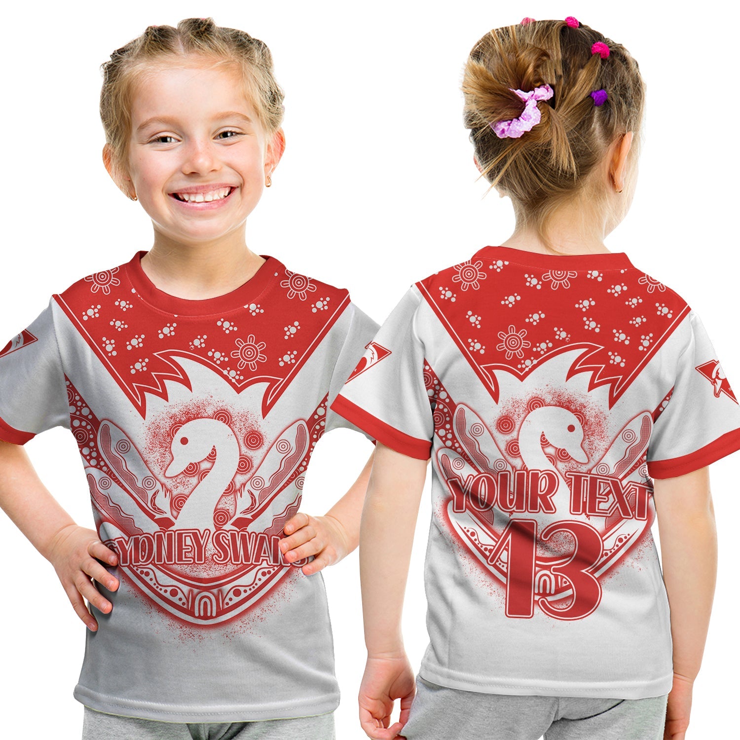 (Custom Text and Number) Swans Football T Shirt KID Est 1874 Aboriginal Boomerang Sydney Bloods - Vibe Hoodie Shop