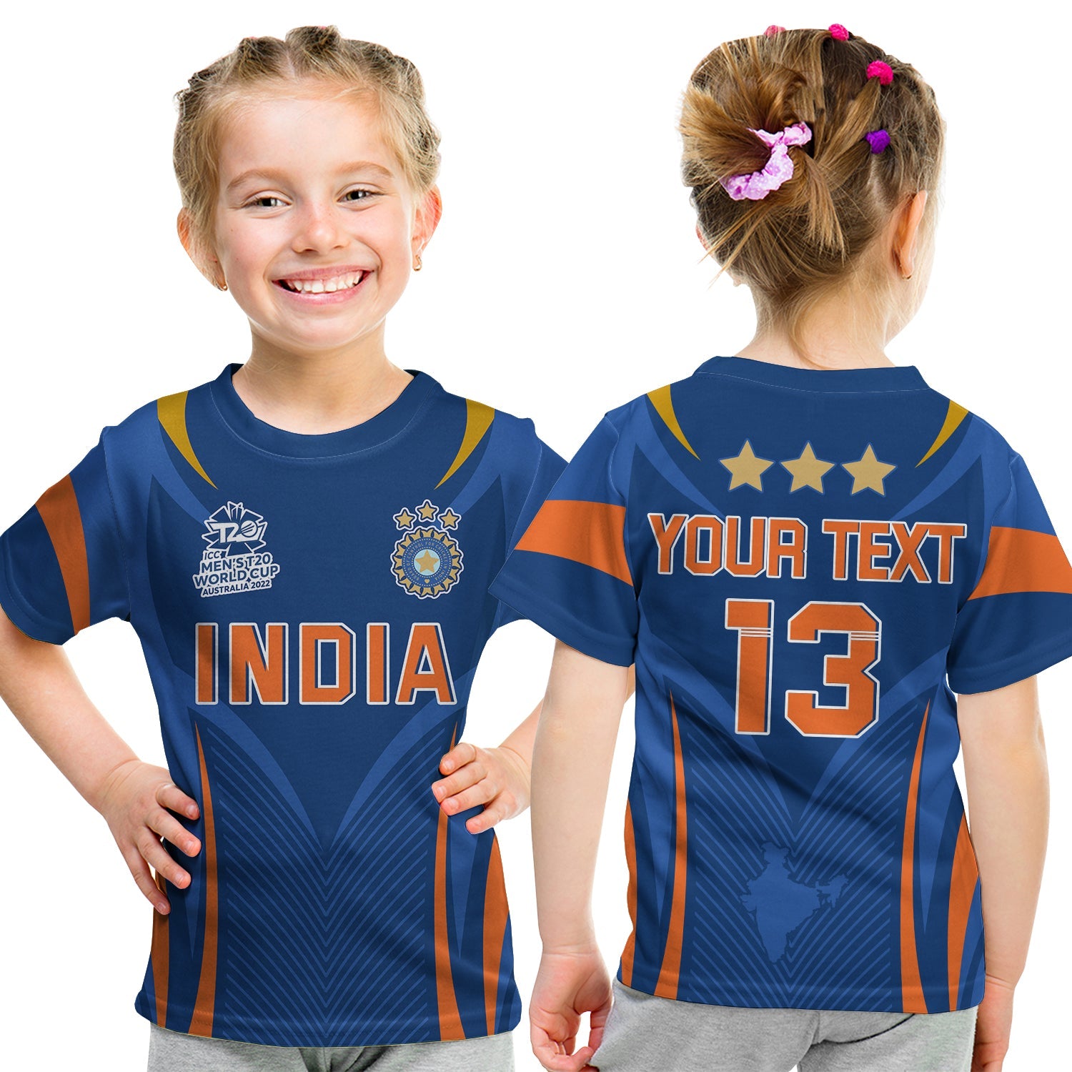 (Custom Text and Number) India Cricket T Shirt KID Go Champions Men in Blue - Vibe Hoodie Shop