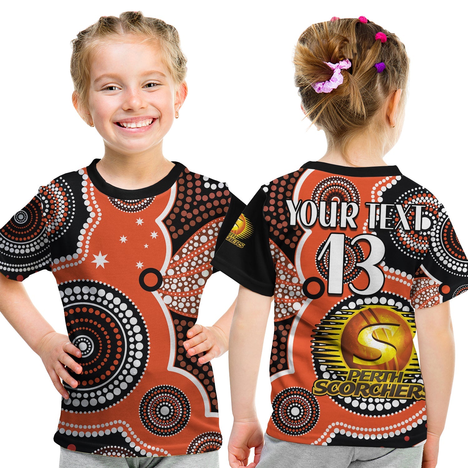 (Custom Text and Number) Perth Scorchers T Shirt KID Australia Cricket BBL Aboriginal - Vibe Hoodie Shop