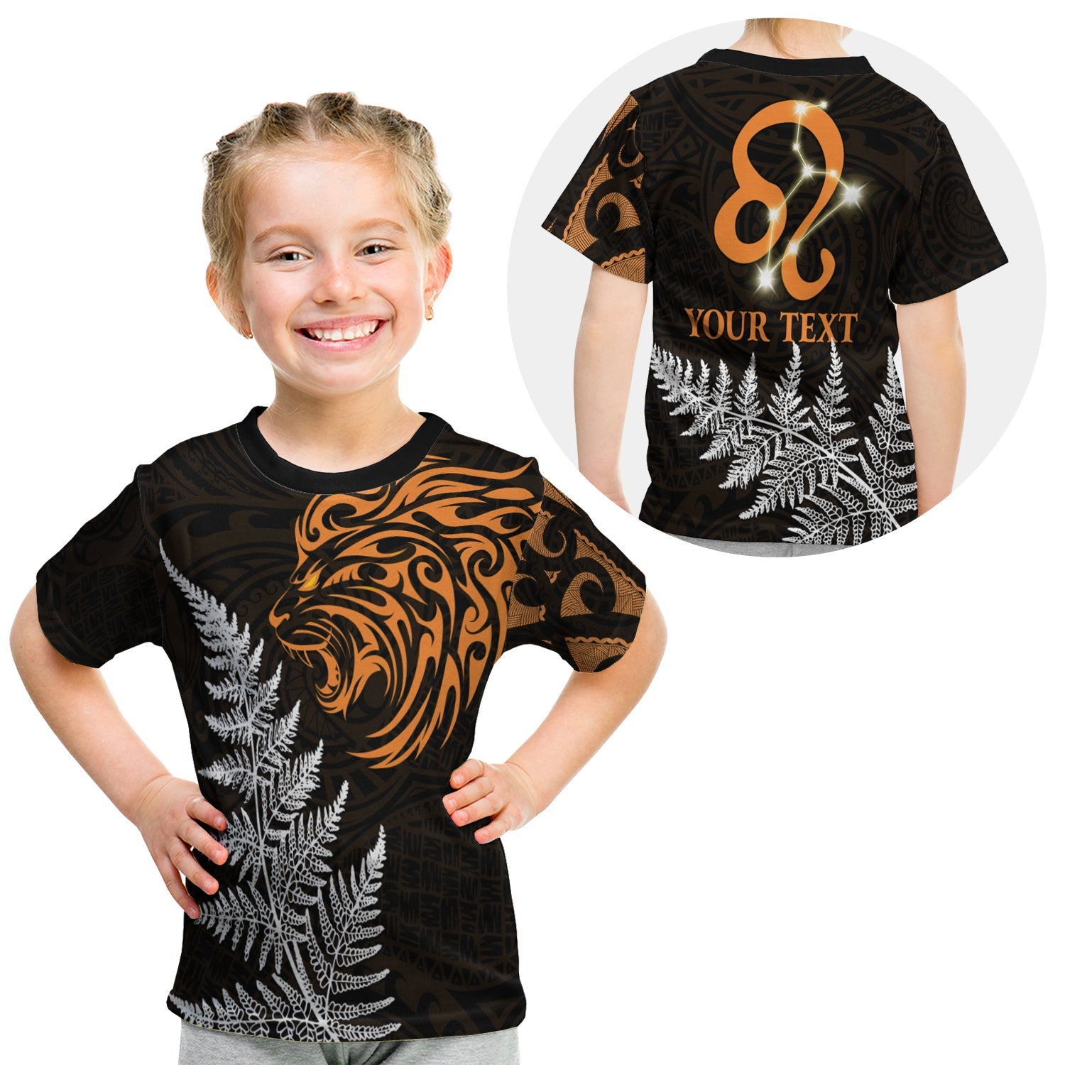 (Custom Personalised) Leo Zodiac Style Maori T shirt KID Orange Lion - Vibe Hoodie Shop