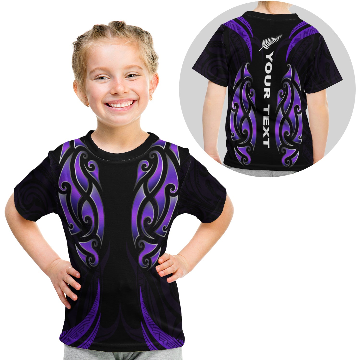 (Custom Personalised) New Zealand Maori T shirt KID Simple Love Purple - Vibe Hoodie Shop