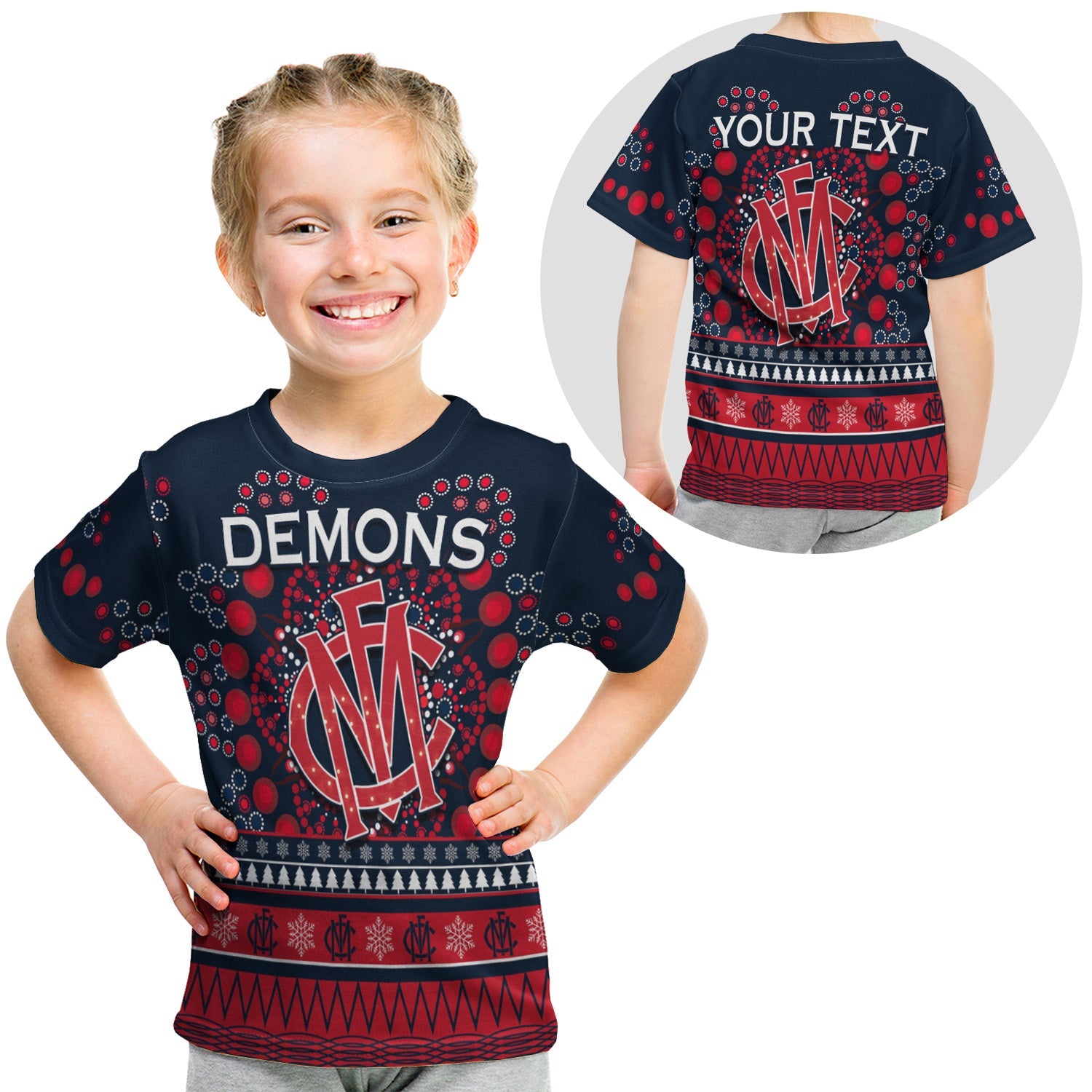 (Custom Personalised) Demons Merry Christmas T shirt KID Melbourne Football Indigenous - Vibe Hoodie Shop