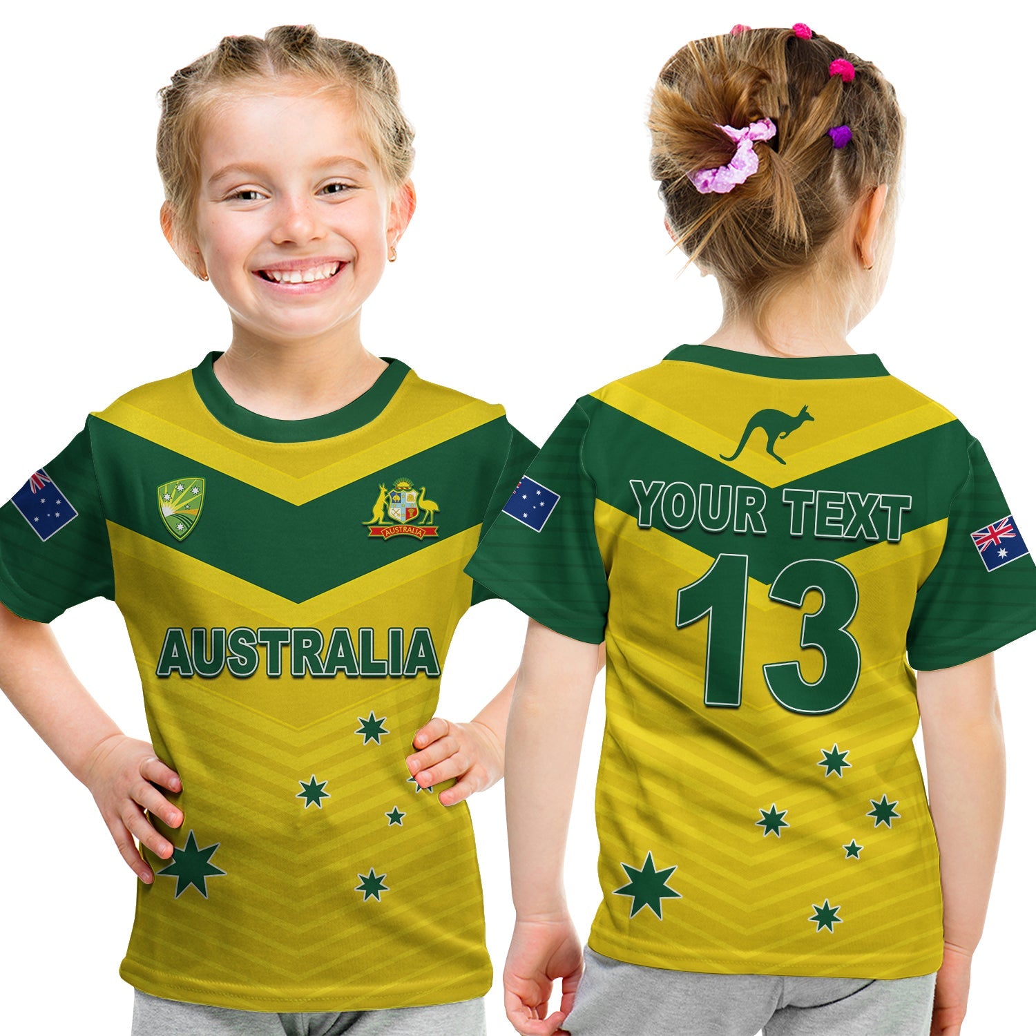 (Custom Text and Number) Australia Cricket T Shirt KID Go Aussie Champions - Vibe Hoodie Shop