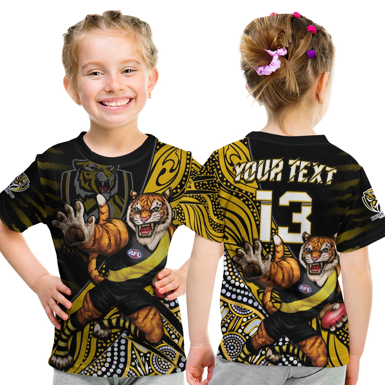 (Custom Text and Number) Richmond Football T Shirt KID Aboriginal Go The Tigers Mascot - Vibe Hoodie Shop