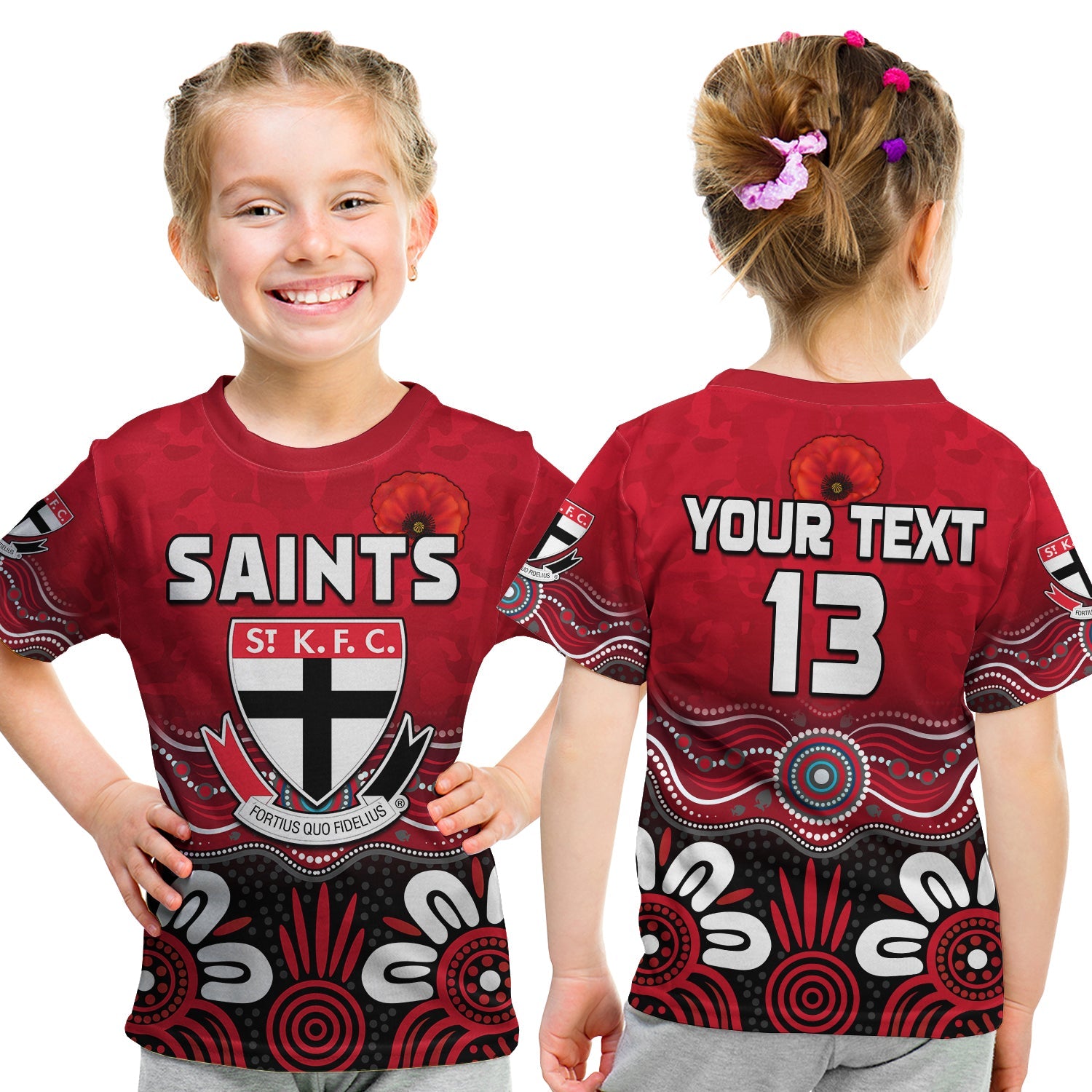 (Custom Text and Number) Saints ANZAC 2022 T shirt KID St Kilda Aboriginal Remember Them - Vibe Hoodie Shop