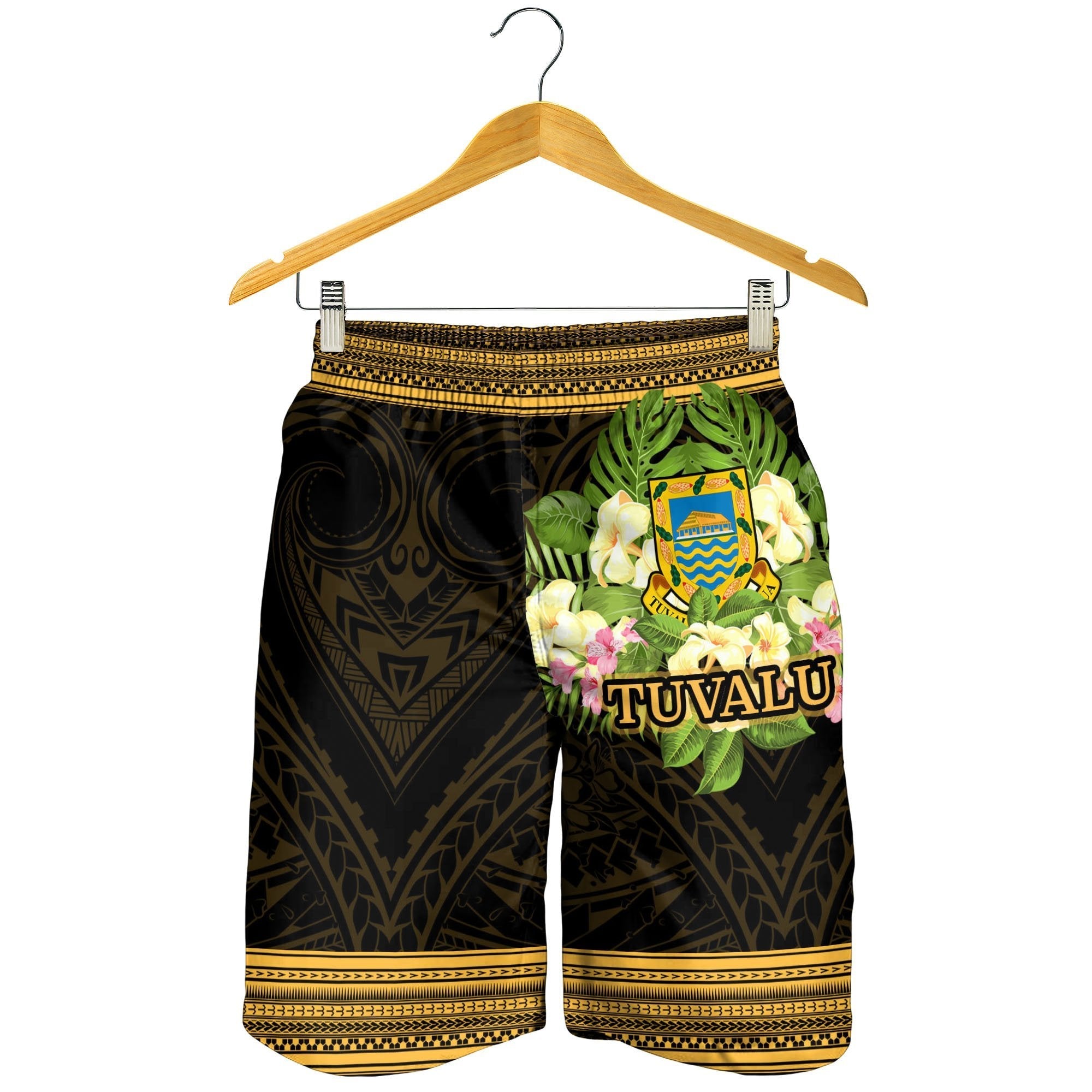 Tuvalu Men's Shorts - Polynesian Gold Patterns Collection - Vibe Hoodie Shop