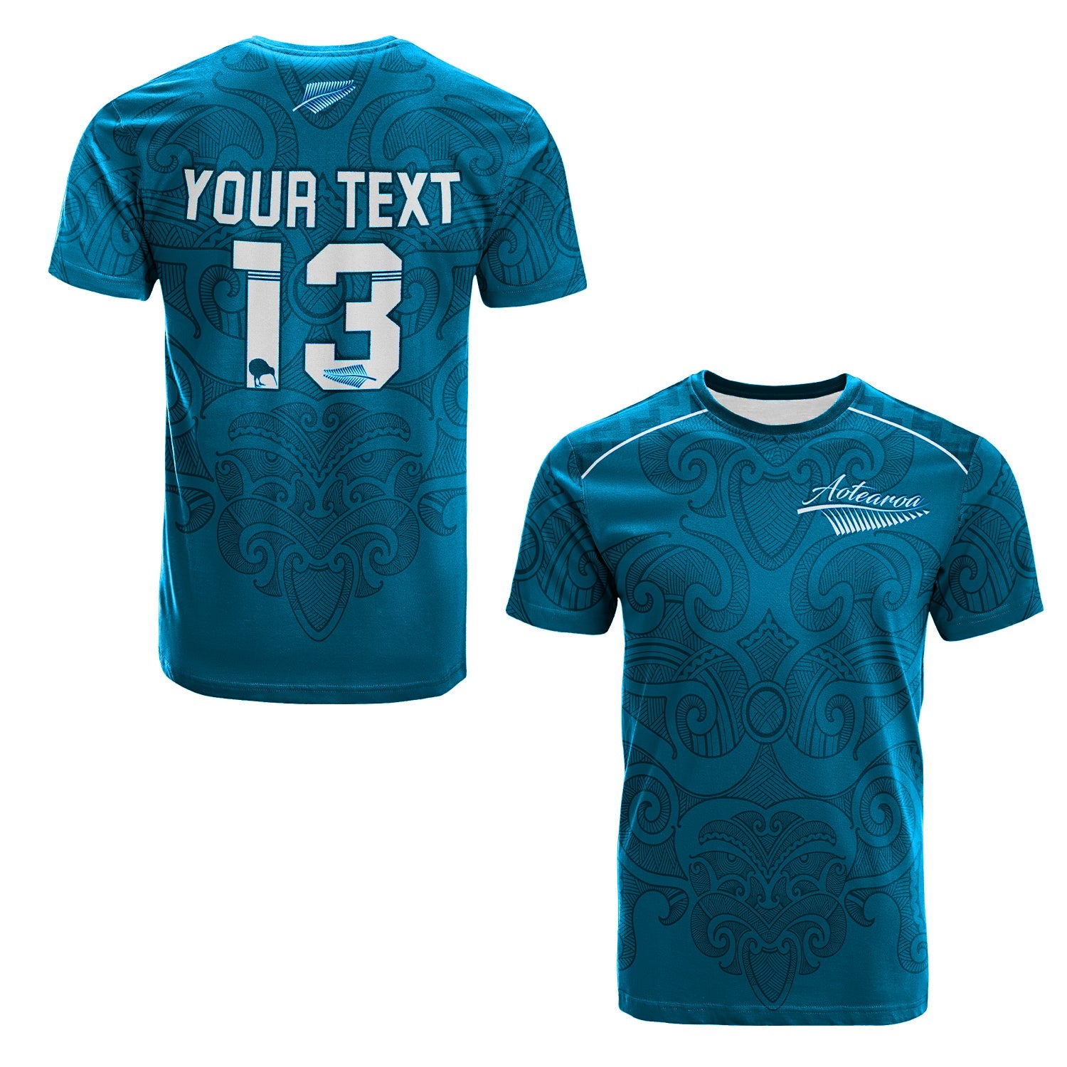 (Custom Personalised) Maori 2021 T shirt - Turquoise Aotearoa Tattoo - Custom Text and Number - Vibe Hoodie Shop