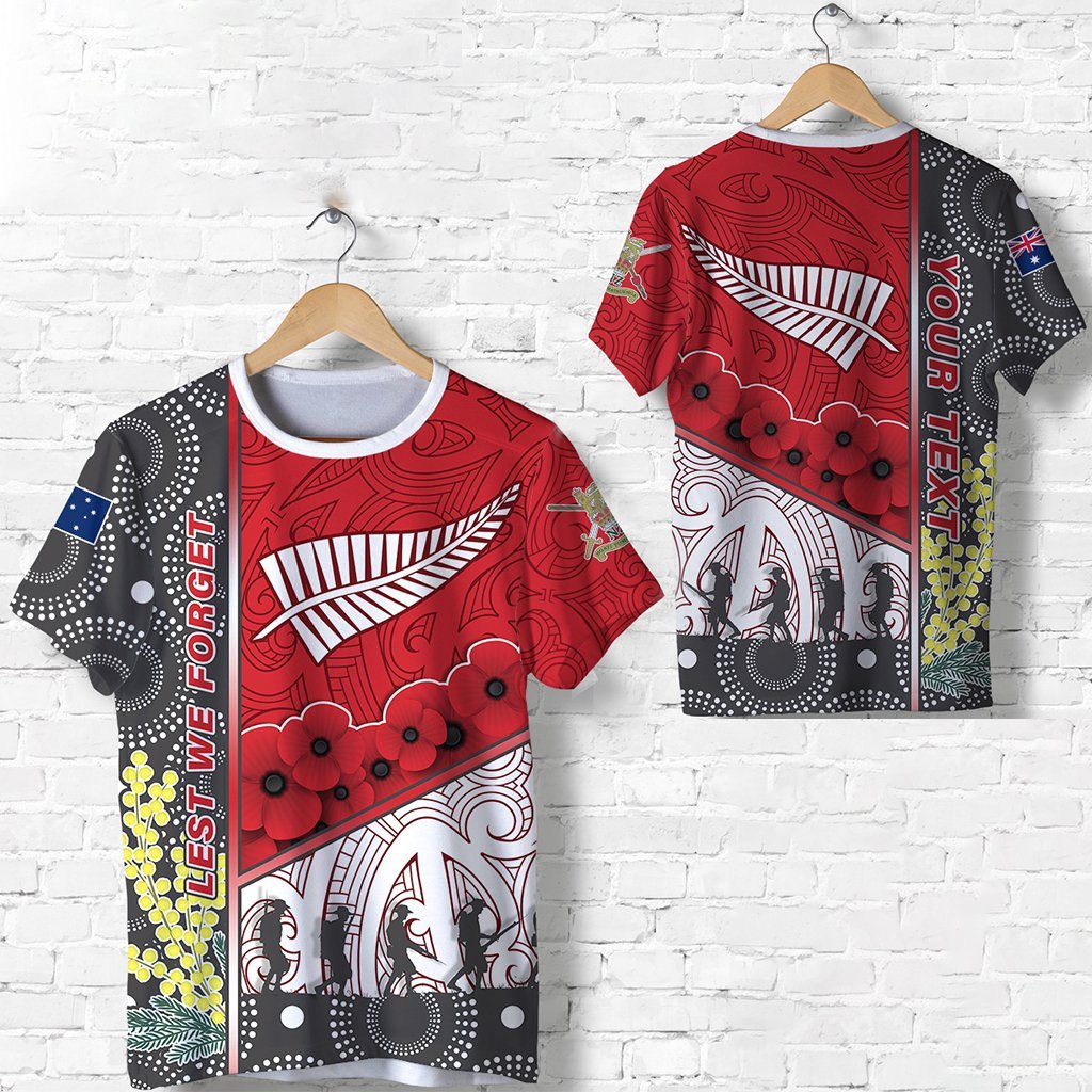 (Custom Personalised) ANZAC Day - Lest We Forget T shirt Australia Indigenous and New Zealand Maori - Red - Vibe Hoodie Shop