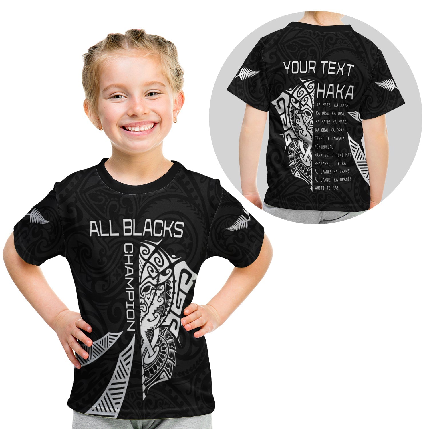 (Custom Personalised) New Zealand Rugby T Shirt KID Haka All Black mix Ta Moko - Vibe Hoodie Shop