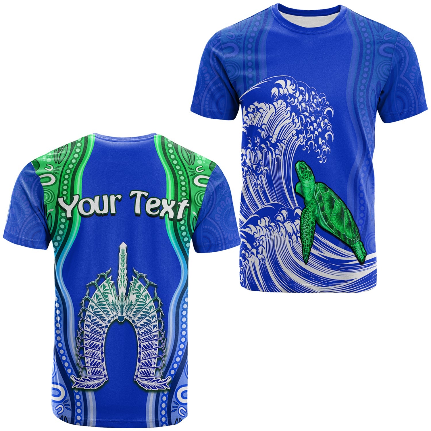 (Custom Personalised) Torres Strait Islands T shirt The Dhari Mix Aboriginal Turtle Version Blue - Vibe Hoodie Shop