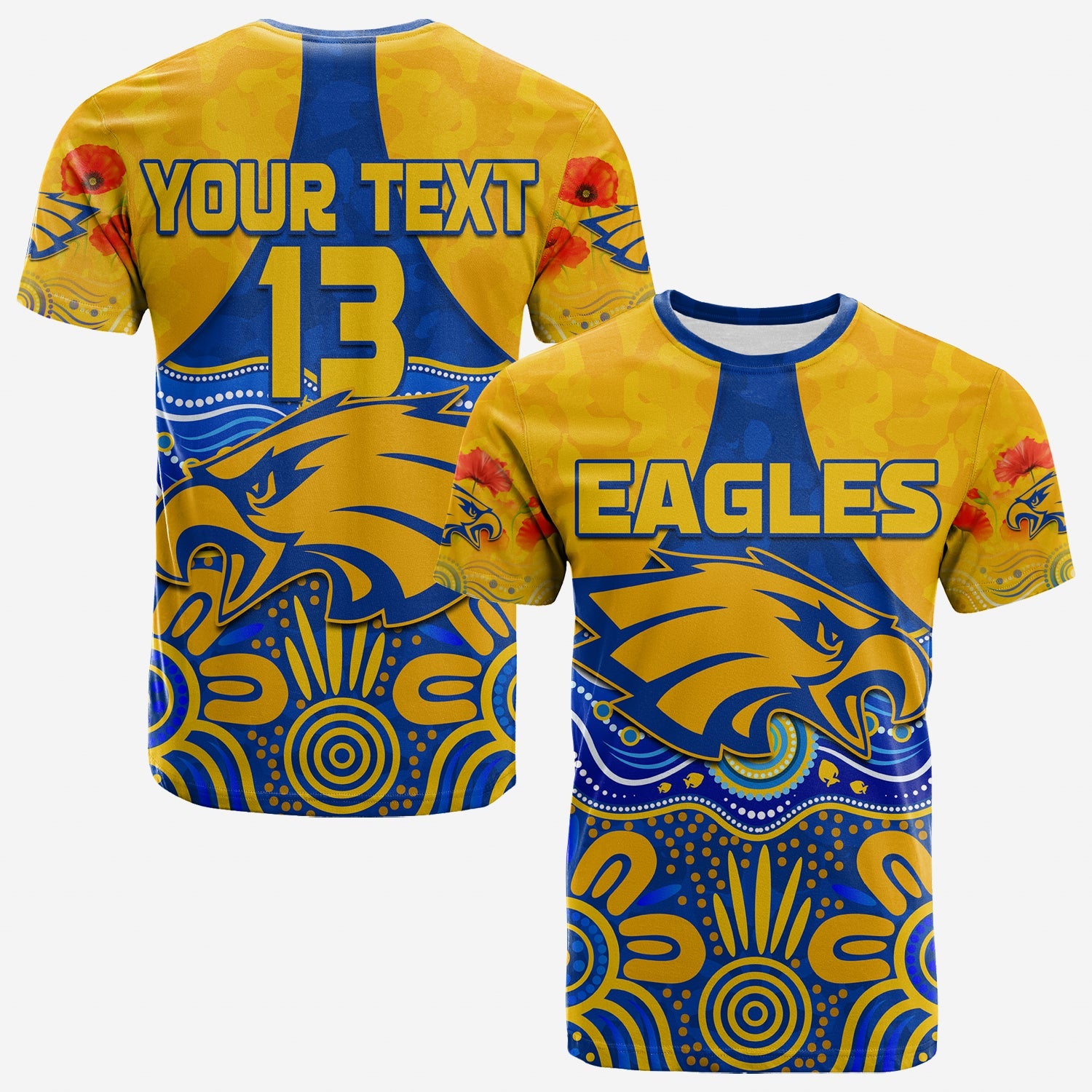 (Custom Text and Number) Eagles ANZAC 2022 T shirt West Coast Aboriginal Remember Them - Vibe Hoodie Shop