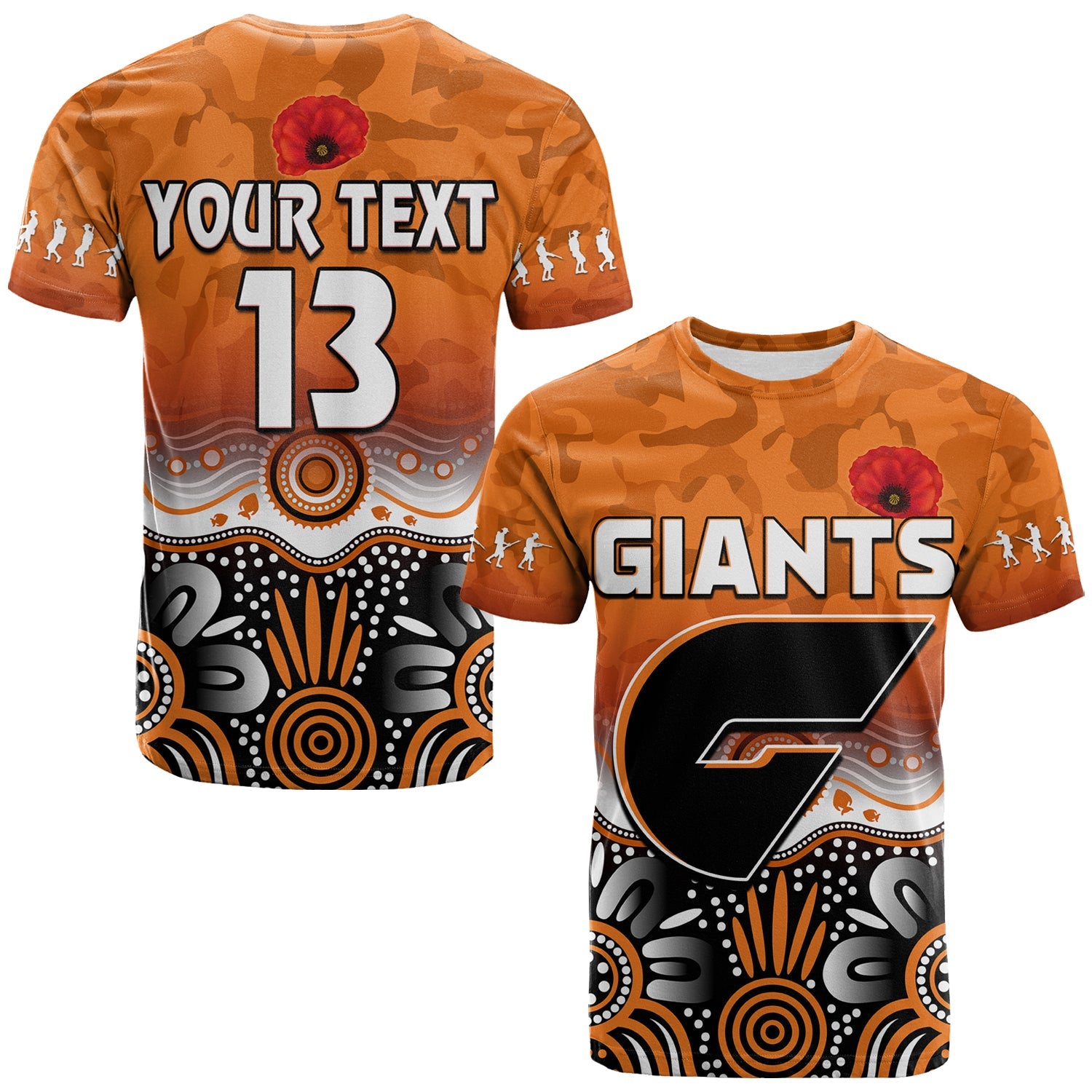 (Custom Text and Number) Giants ANZAC 2022 T shirt Greater Western Sydney GWS Aboriginal Poppy - Vibe Hoodie Shop