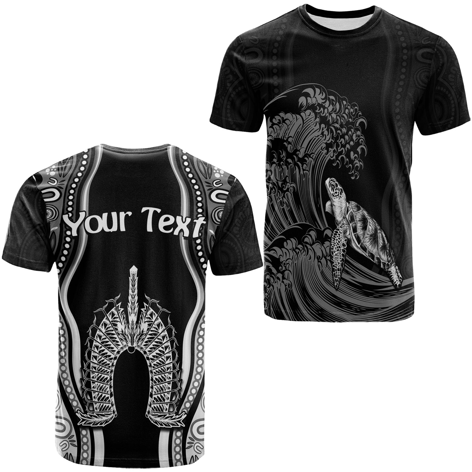 (Custom Personalised) Torres Strait Islands T shirt The Dhari Mix Aboriginal Turtle Version Black - Vibe Hoodie Shop