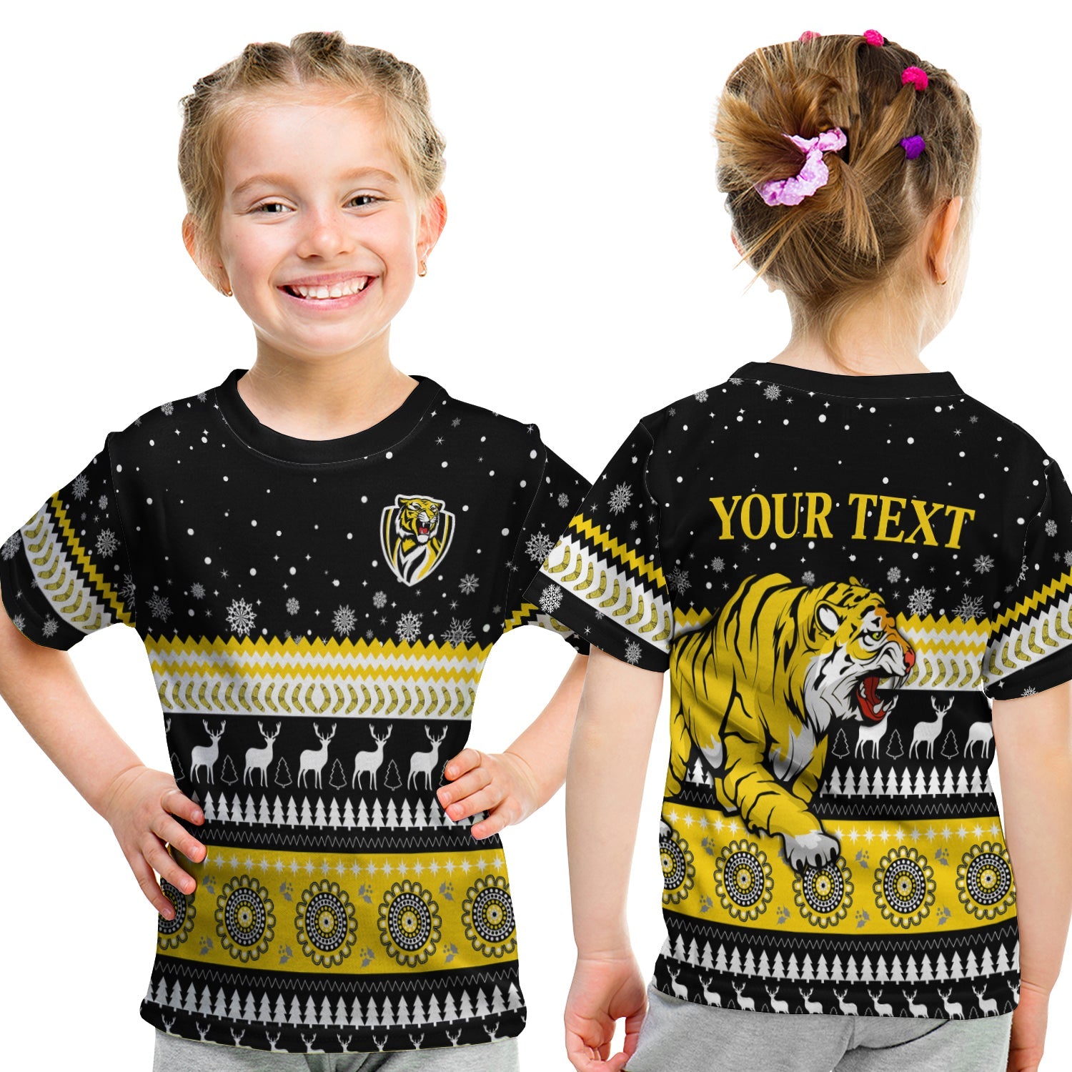 (Custom Personalised) Tigers Christmas T shirt KID Indigenous Richmond Football - Vibe Hoodie Shop