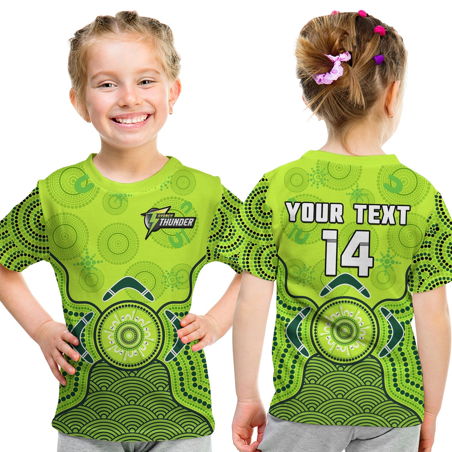 (Custom Text And Number) Thunder Cricket T Shirt KID Sydney Indigenous Artsy - Vibe Hoodie Shop