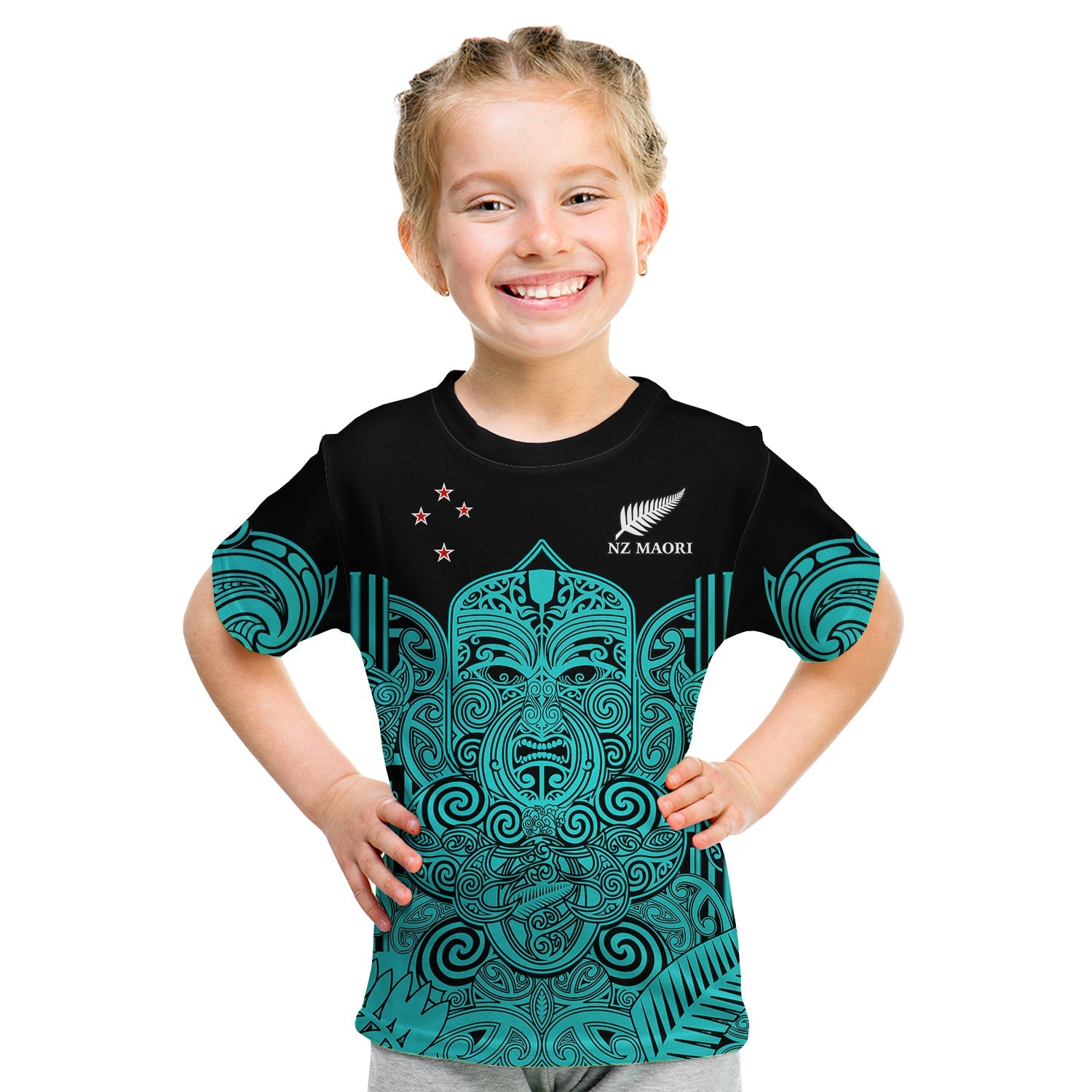 New Zealand Tiki Rugby T Shirt KID NZ Maori Koru Pattern Ver.02 - Vibe Hoodie Shop