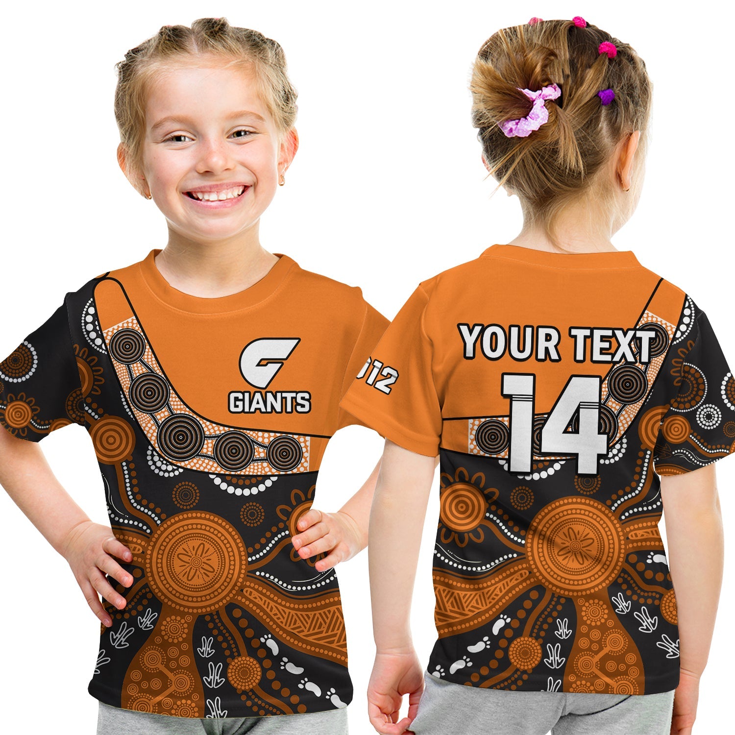 (Custom Text And Number) Greater Western Sydney Football T Shirt KID Giants 2012 Boomerang Indigenous Pattern - Vibe Hoodie Shop