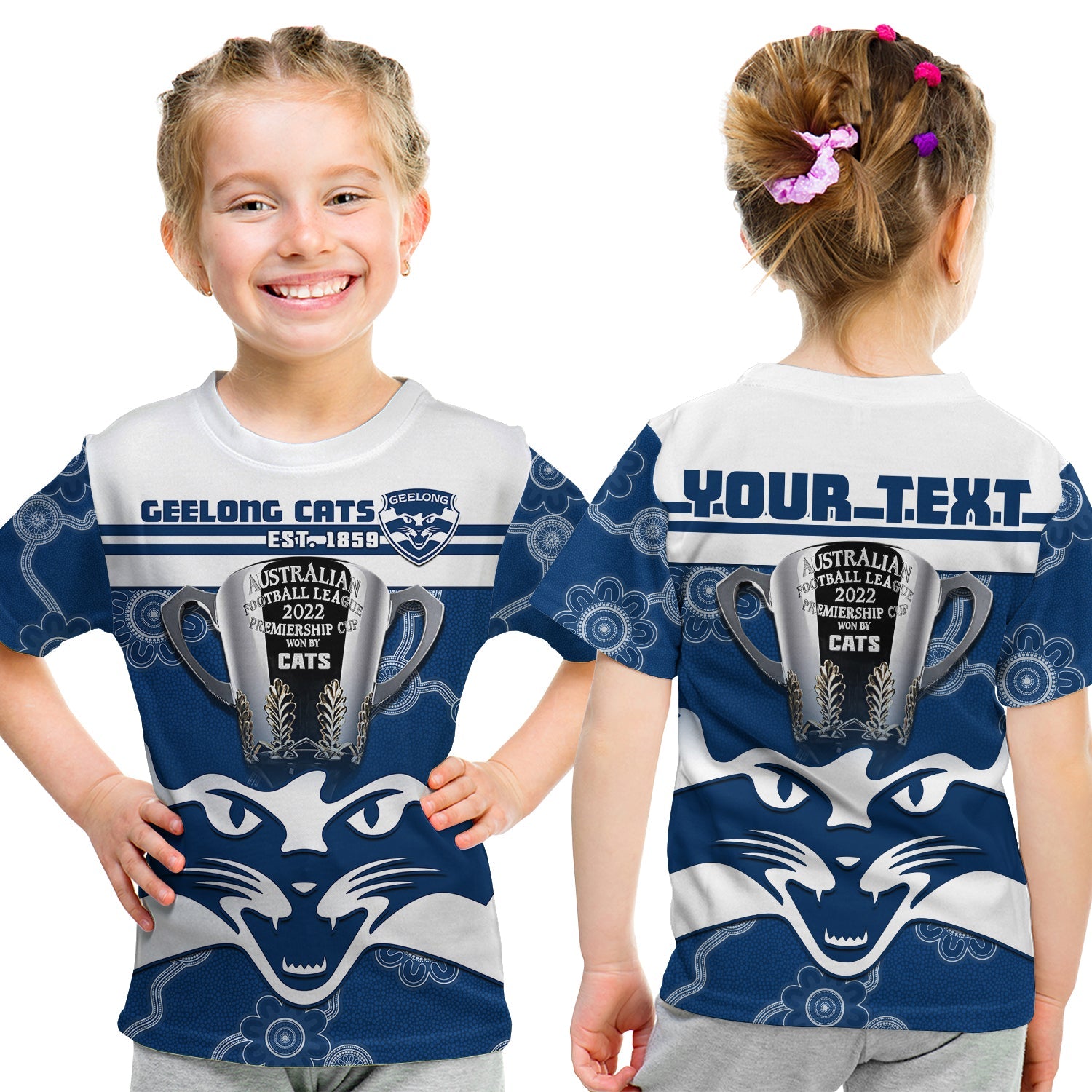 (Custom Personalised) Cats Football T Shirt KID Geelong Premiers 2022 Aboriginal - Vibe Hoodie Shop