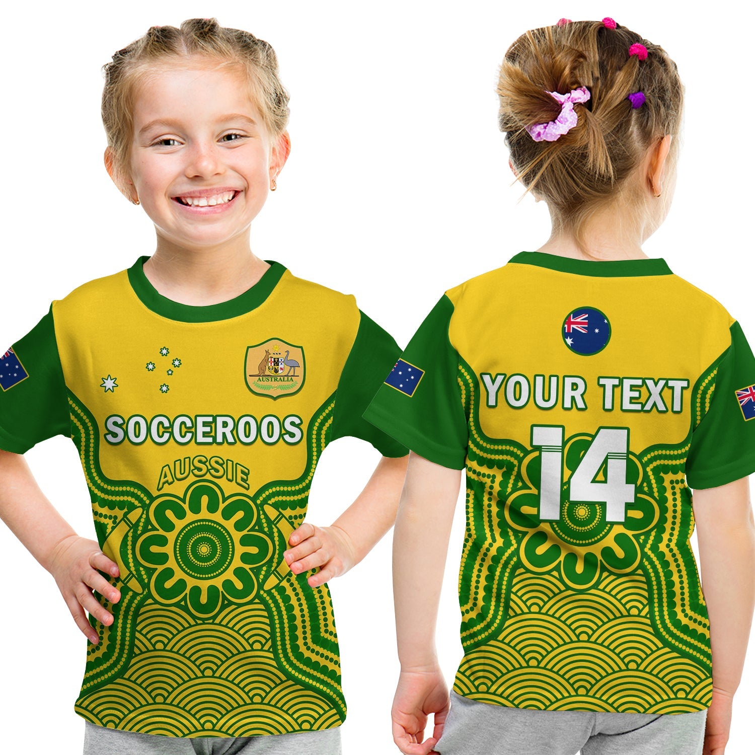 (Custom Text And Number) Australia Soccer T Shirt KID Socceroos Aboriginal Go Champions World Cup 2022 - Vibe Hoodie Shop