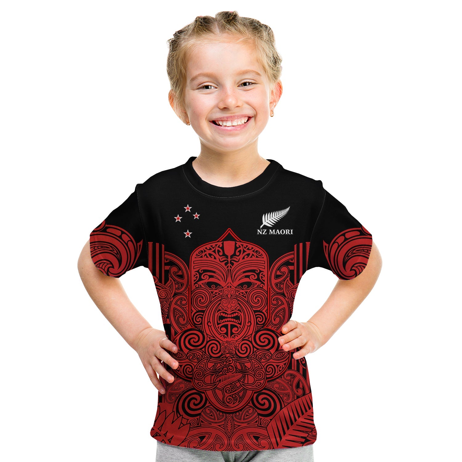 (Custom Text And Number) New Zealand Tiki Rugby T Shirt KID NZ Maori Koru Pattern Ver.03 - Vibe Hoodie Shop