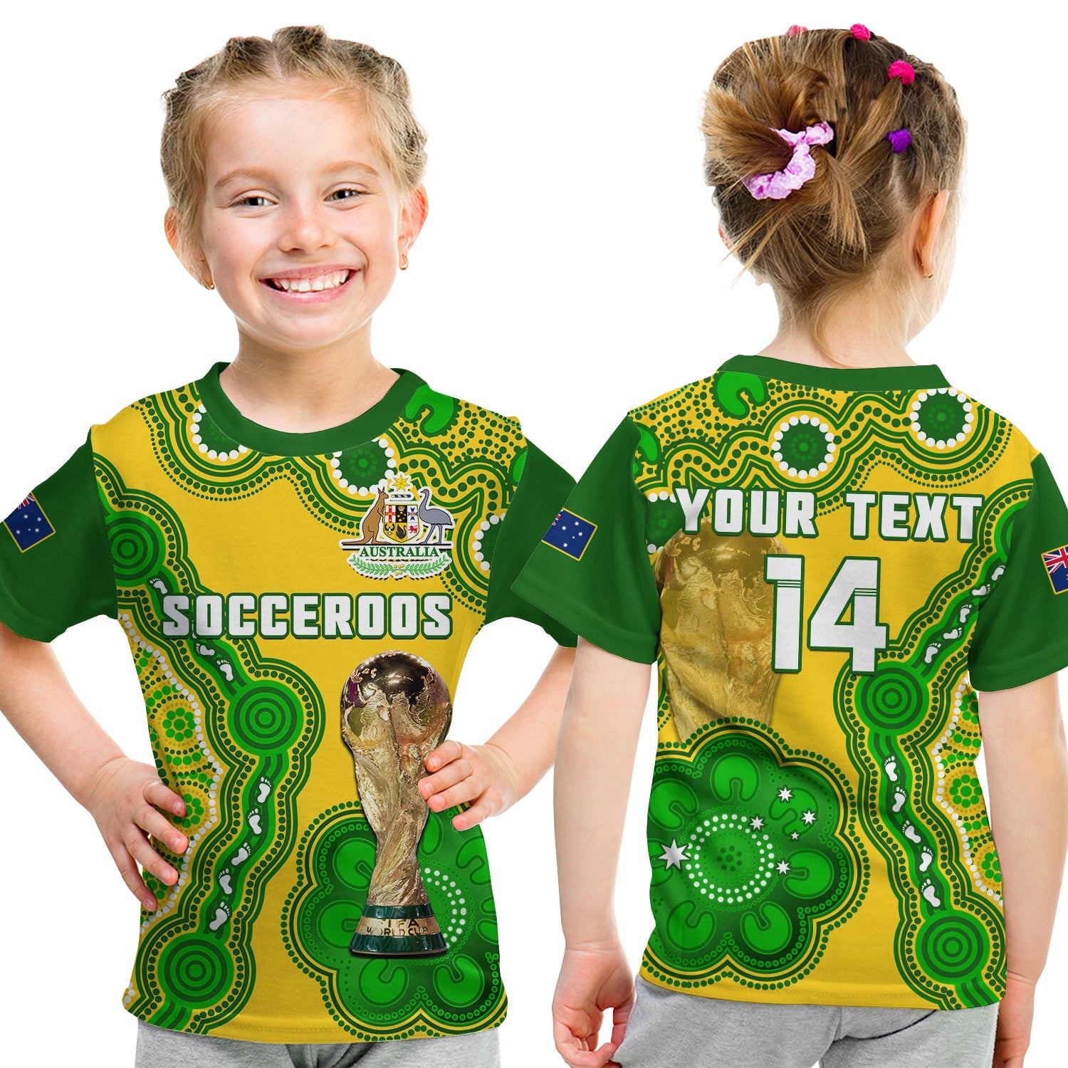 (Custom Text And Number) Australia Soccer T Shirt KID Socceroos Aboriginal WC 2022 - Vibe Hoodie Shop