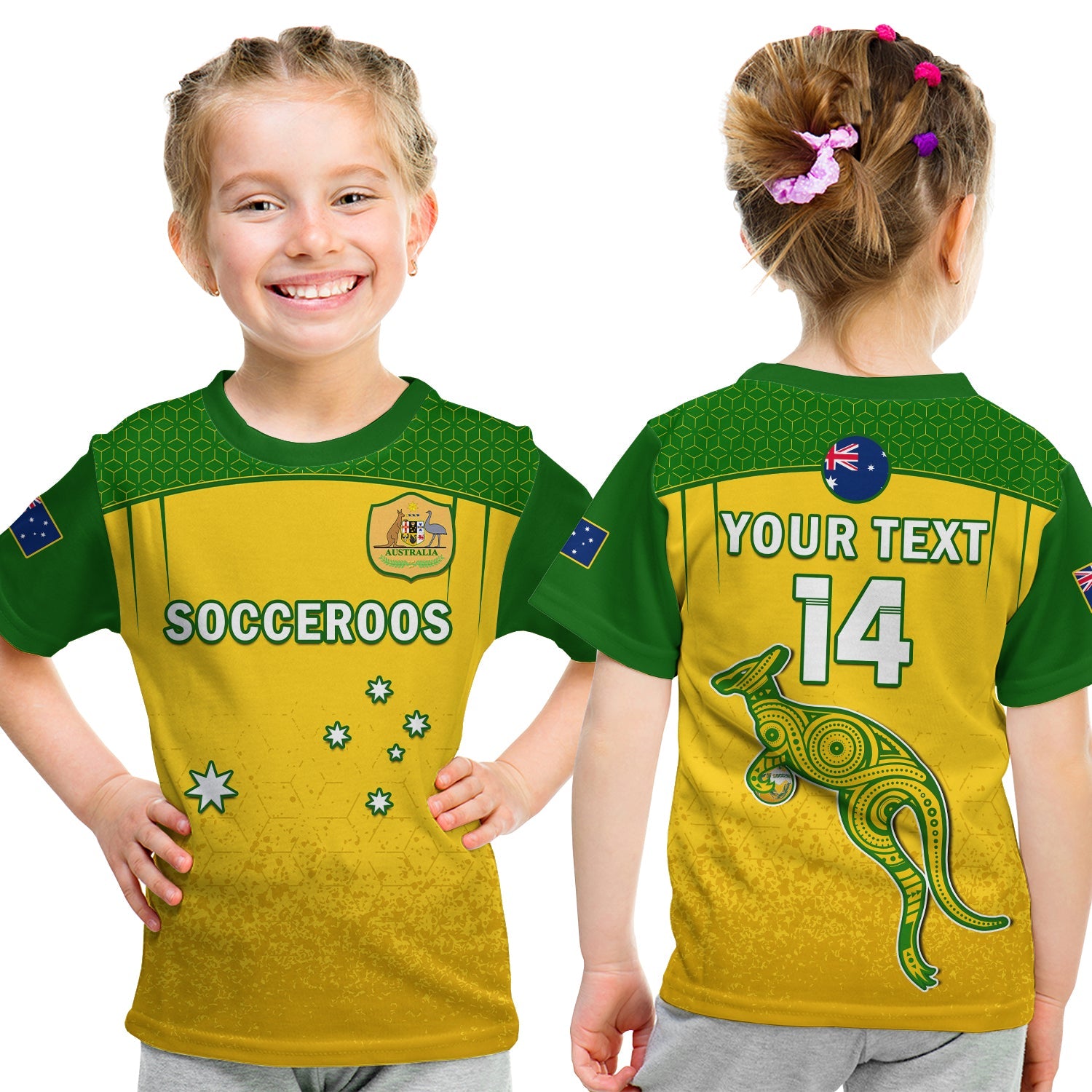 (Custom Text And Number) Australia Soccer T Shirt KID Socceroos Dots Kangaroo Simple Style - Vibe Hoodie Shop